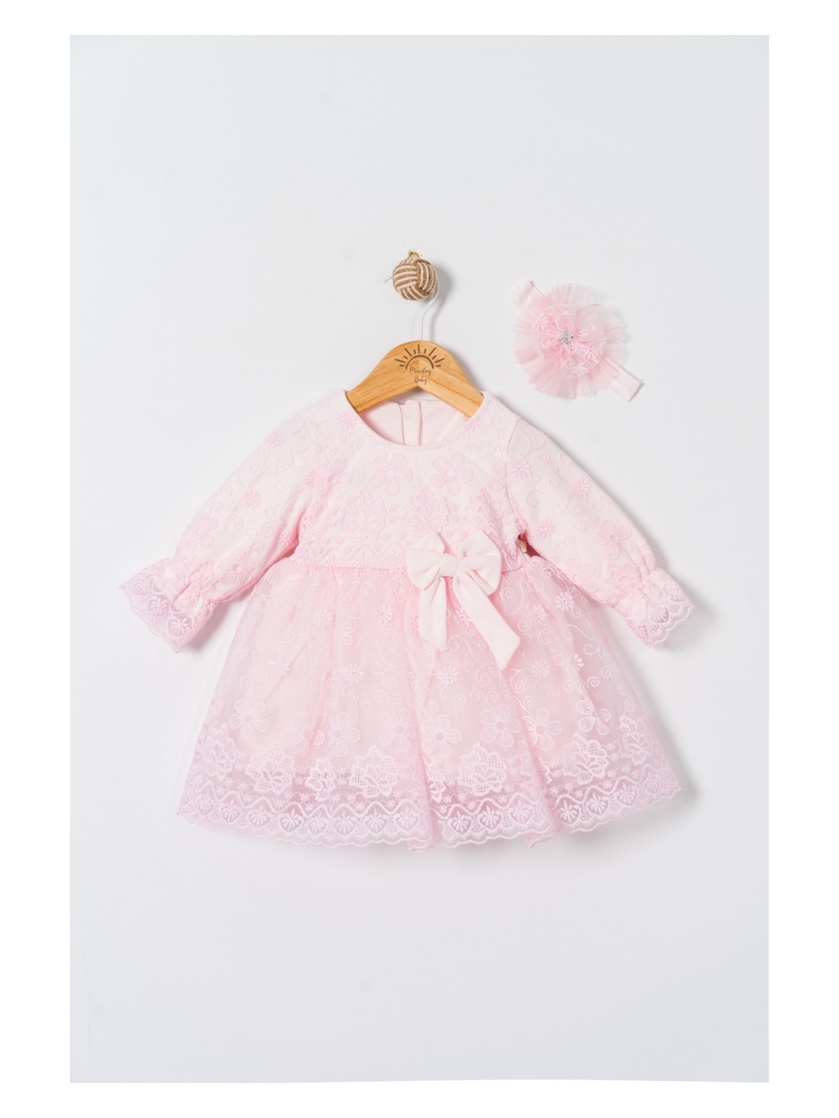 Miniday Baby Kız Bebek Mevlütlük Elbise Dantelli Bandanalı