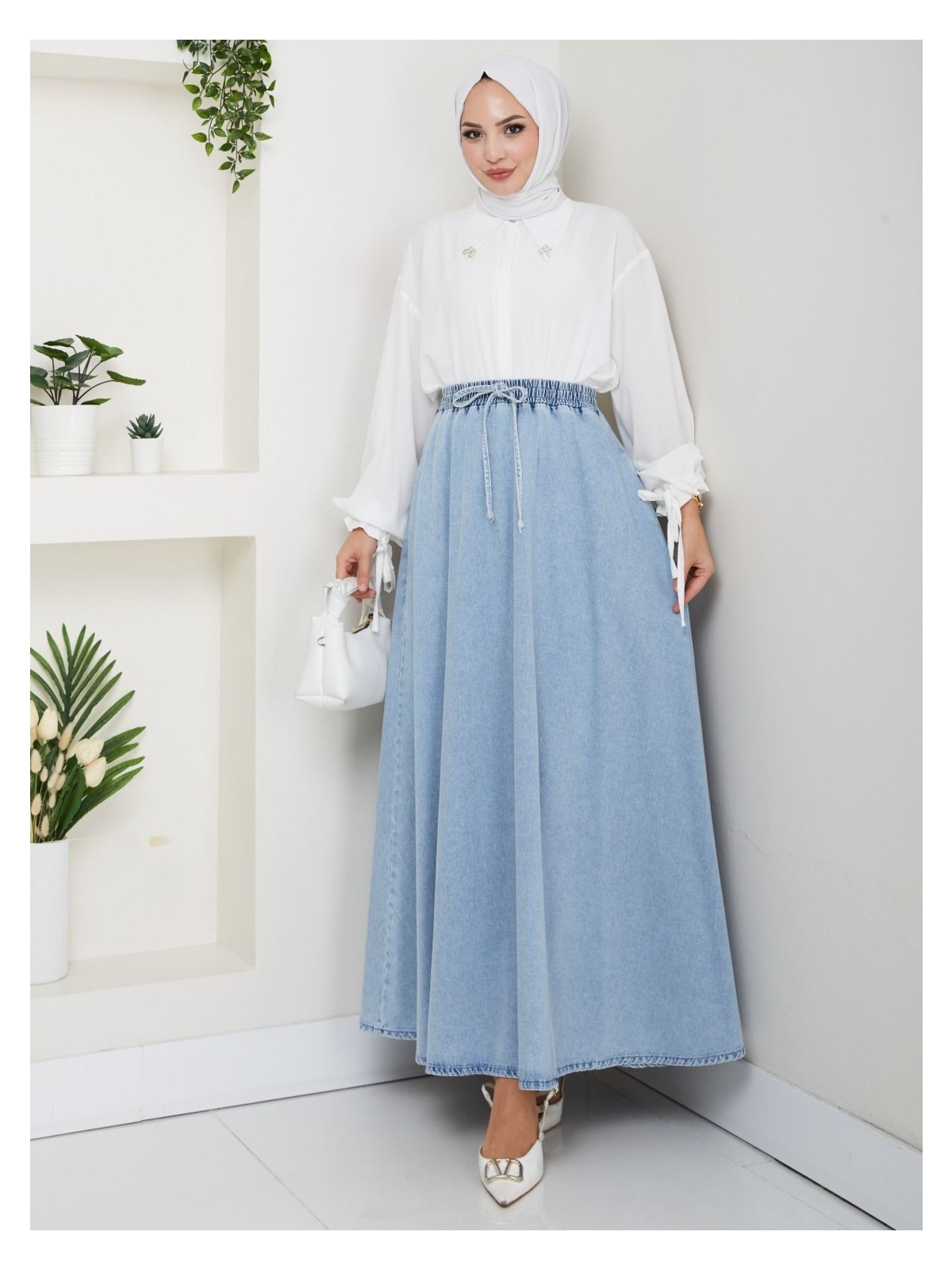 Vellichor Beli Lastikli Ipli Kot Kloş Etek Siyah - Görsel 4