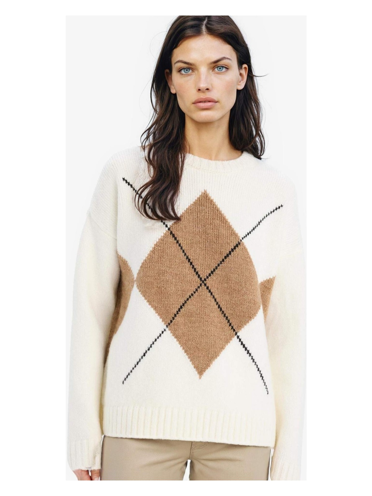 DeFacto Oversize Geniş Kalıp Baklava Dilimli Bisiklet Yaka Triko Kazak F1233AX25SP - Görsel 3