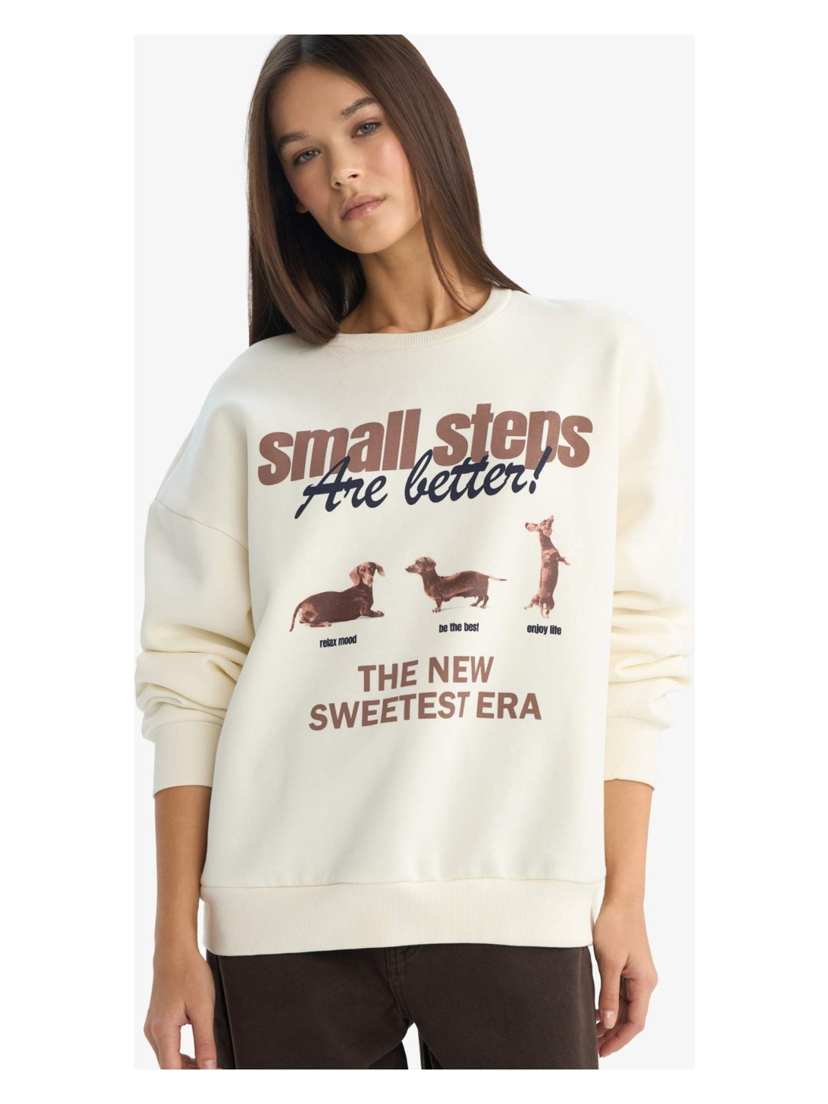 DeFacto Oversize Geniş Kalıp Bisiklet Yaka Baskılı Sweatshirt G3886AX25WN