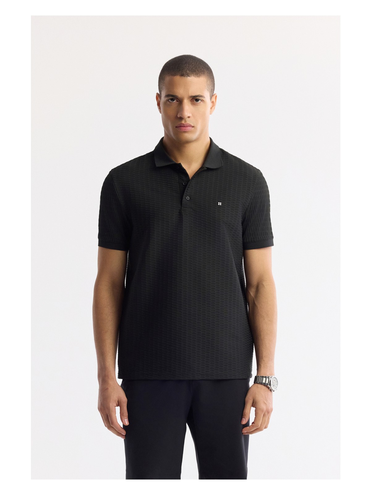 AVVA Erkek Siyah Polo Yaka Jakarlı Elastan Regular Fit T-Shirt A51Y1121