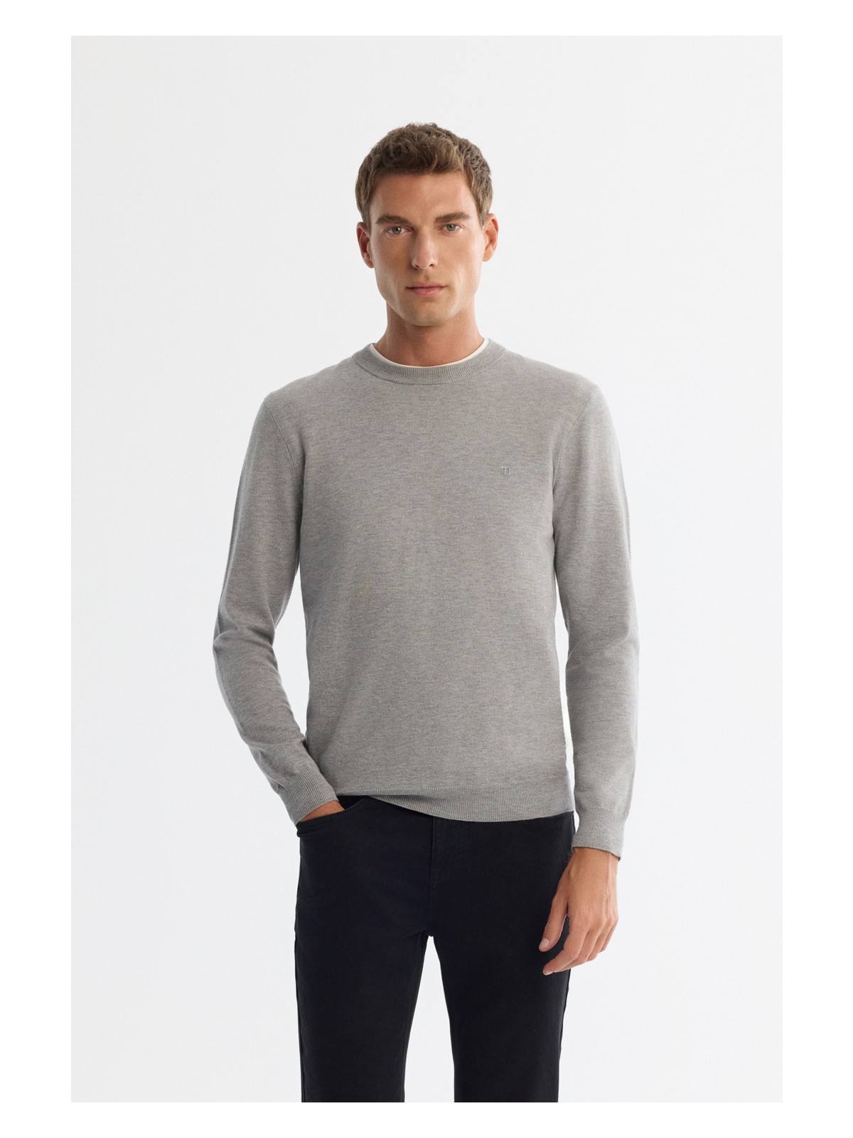 AVVA Erkek Gri Viskon Bisiklet Yaka Triko Regular Fit Kazak B005132