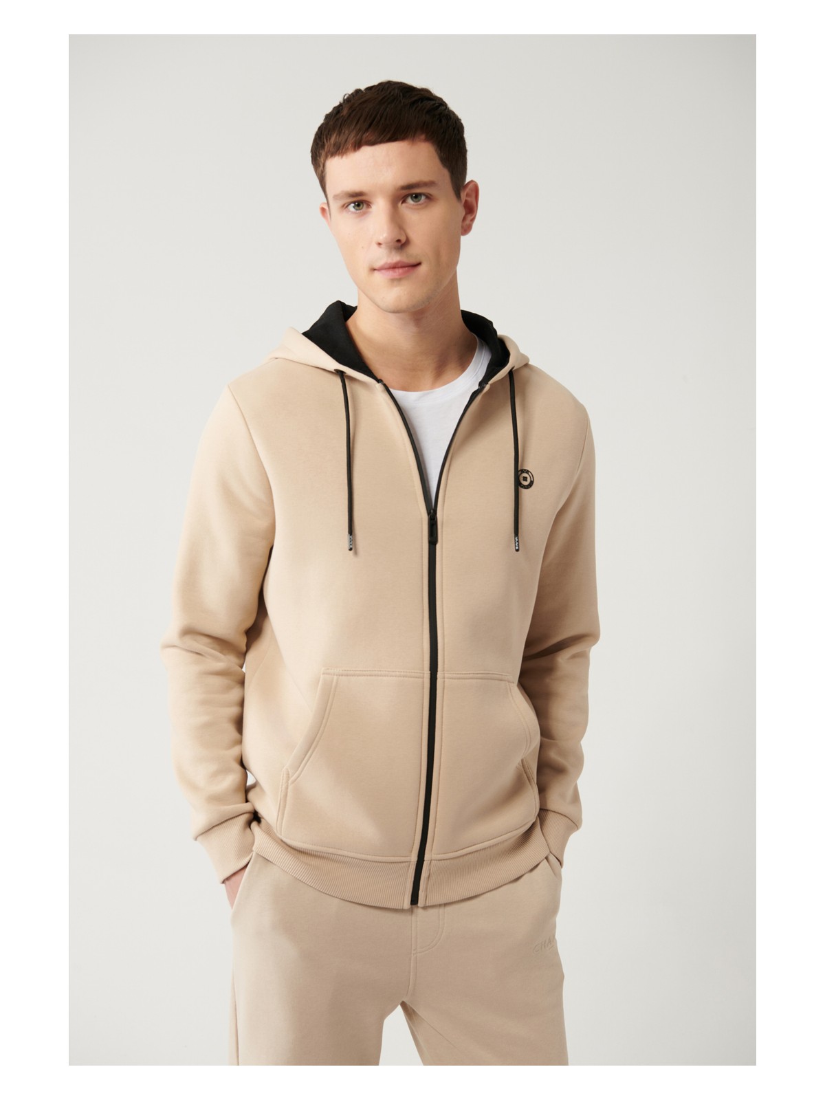 AVVA Erkek Gri Kapüşonlu 3 İplik Şardonlu Fermuarlı Regular Fit Sweatshirt E001019 - Görsel 7
