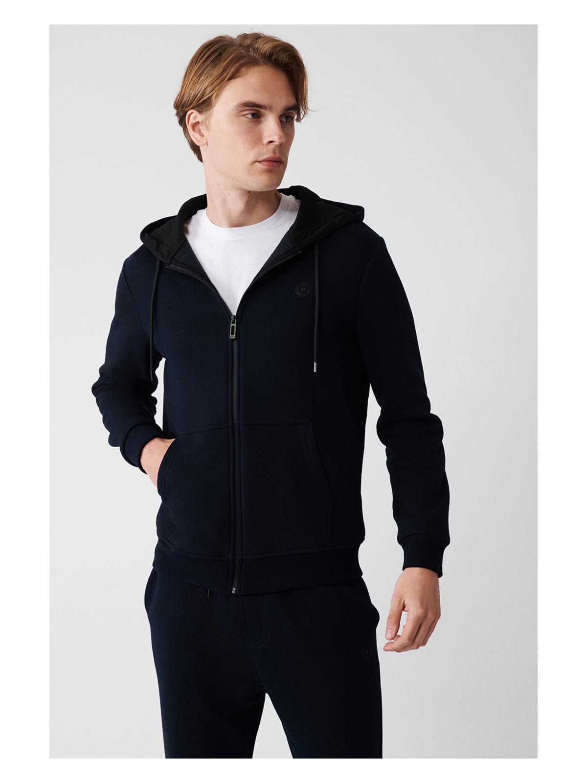 AVVA Erkek Gri Kapüşonlu 3 İplik Şardonlu Fermuarlı Regular Fit Sweatshirt E001019 - Görsel 6