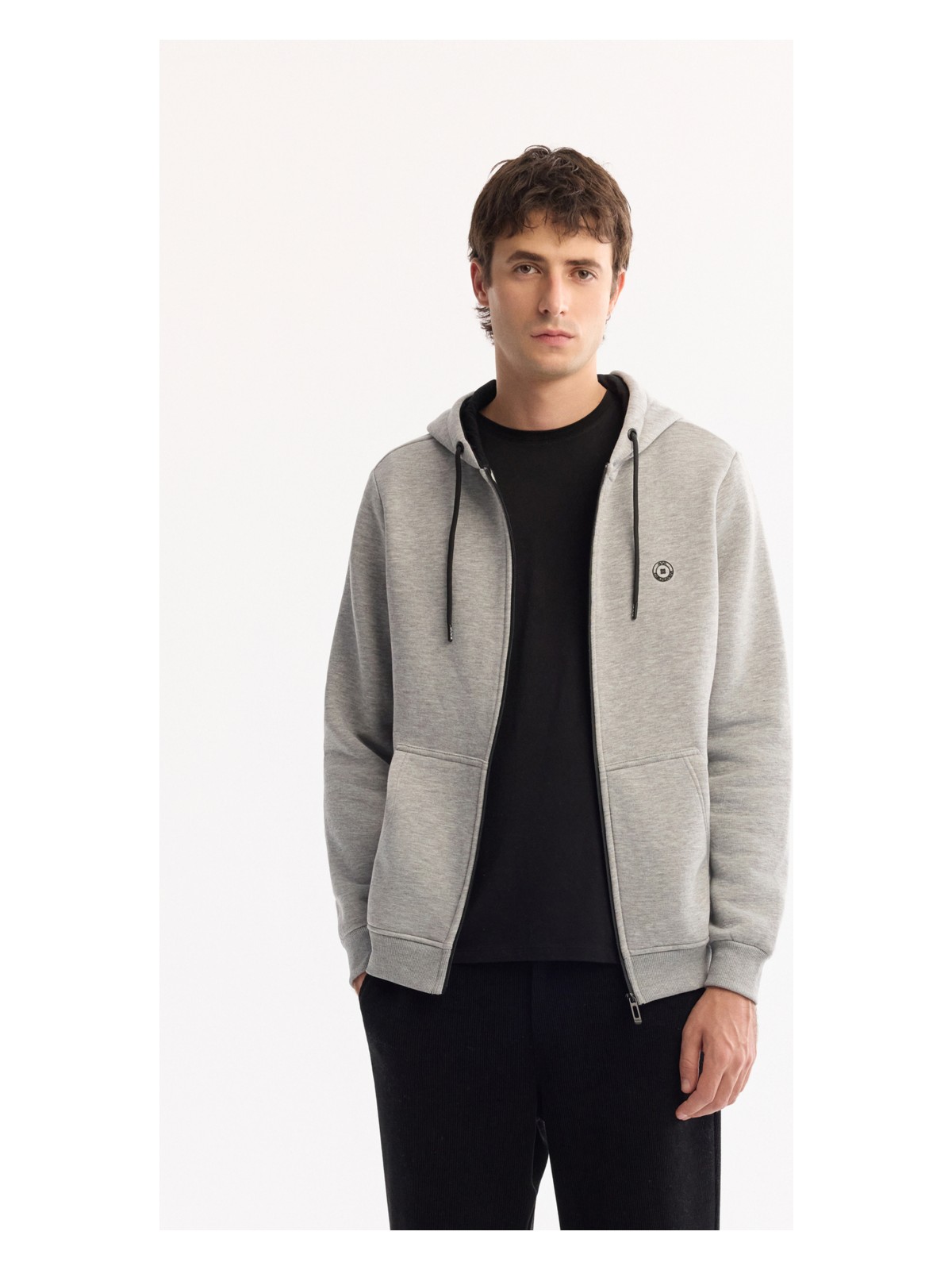 AVVA Erkek Gri Kapüşonlu 3 İplik Şardonlu Fermuarlı Regular Fit Sweatshirt E001019