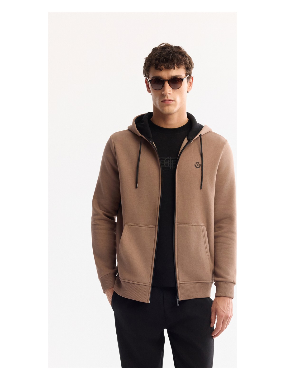 AVVA Erkek Gri Kapüşonlu 3 İplik Şardonlu Fermuarlı Regular Fit Sweatshirt E001019 - Görsel 3