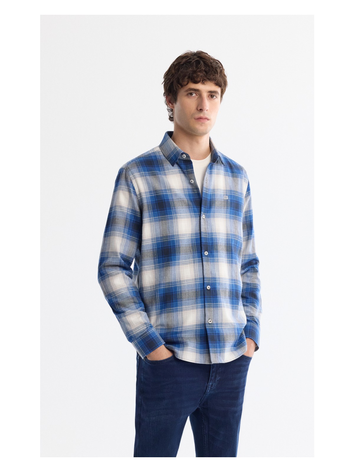 AVVA Erkek Lacivert Düğmeli Yaka %100 Pamuk Flanel Regular Fit Gömlek A42Y2004