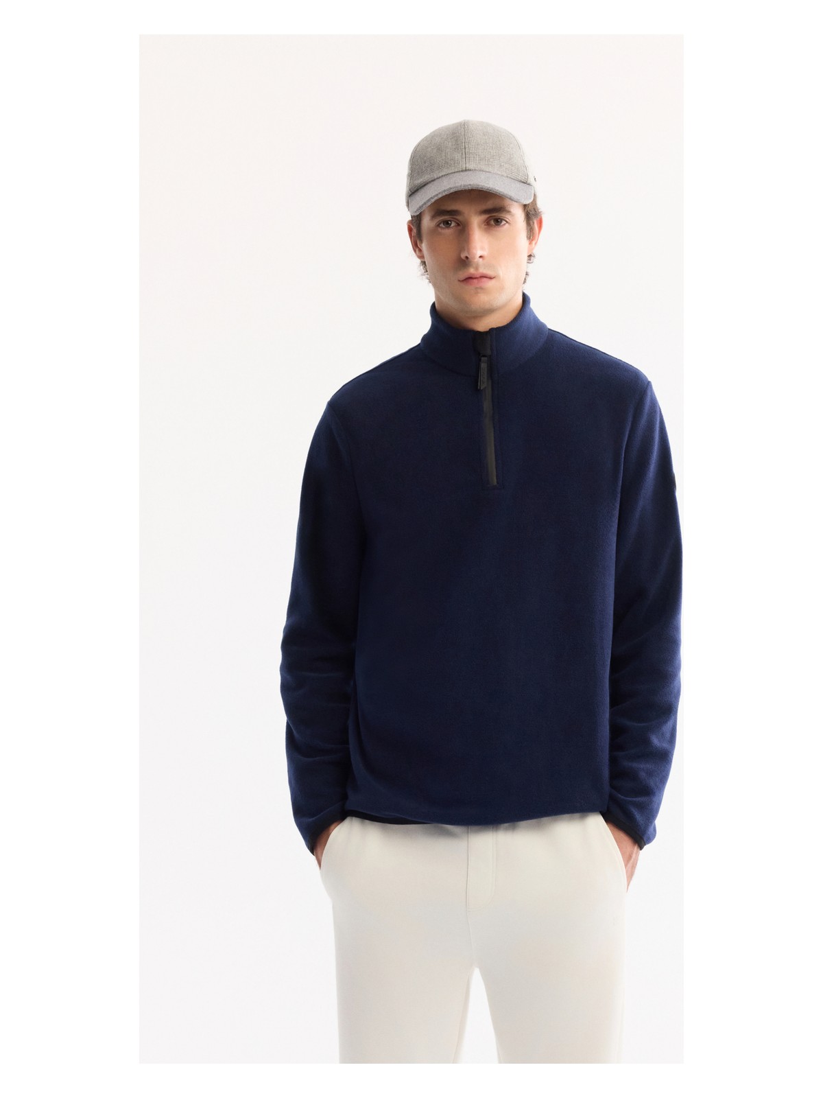 AVVA Erkek Bej Dik Yaka Fermuarlı Soft Touch Polar Regular Fit Sweatshirt E001068 - Görsel 5