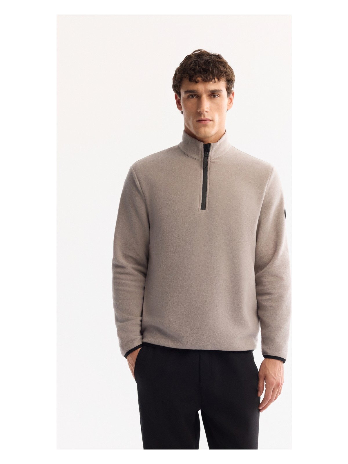 AVVA Erkek Bej Dik Yaka Fermuarlı Soft Touch Polar Regular Fit Sweatshirt E001068 - Görsel 7
