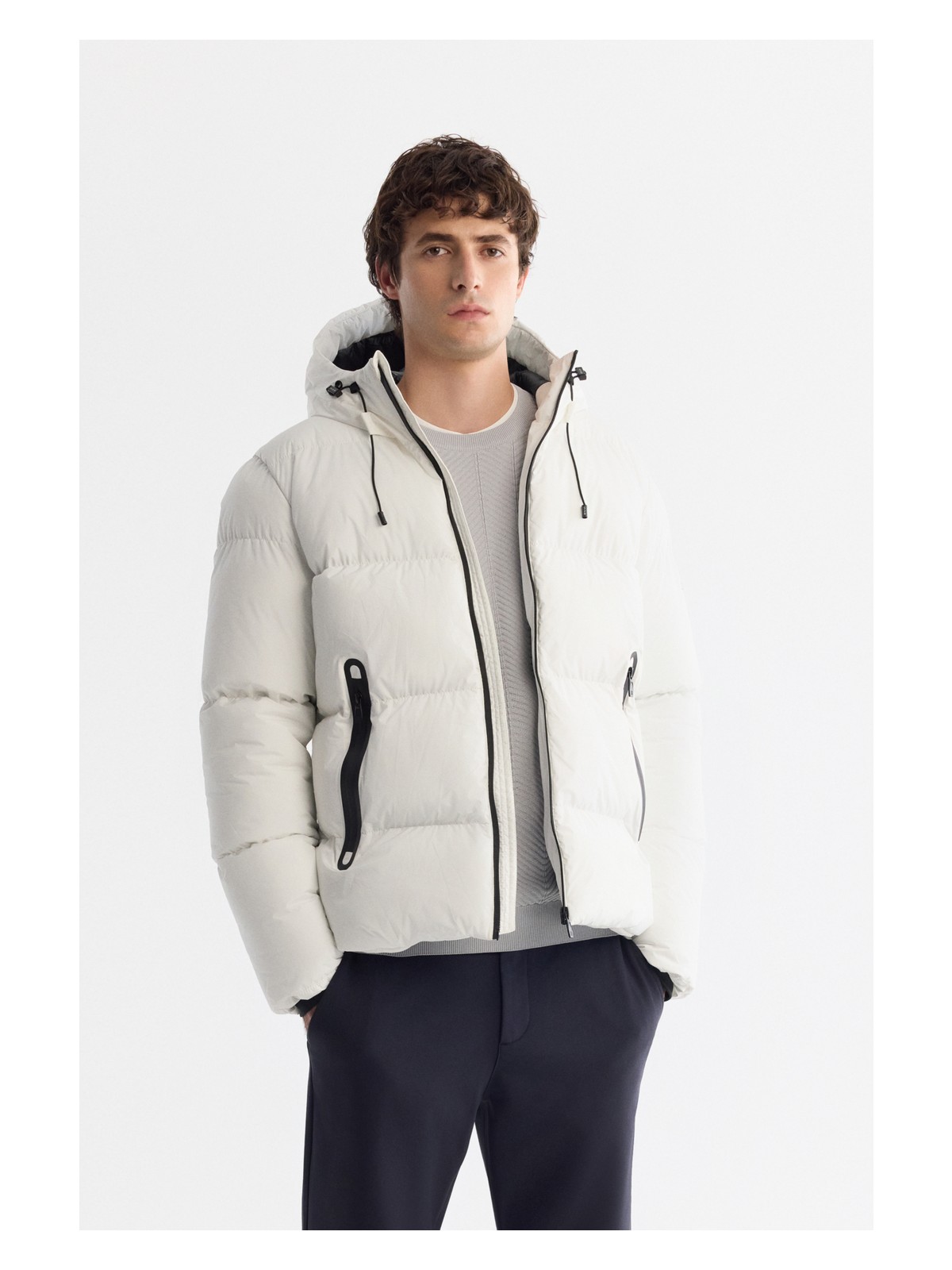 AVVA Erkek Açık Gri Kapüşonlu Su İtici Rüzgar Geçirmez -5°C Dayanıklı Comfort Fit Mont B006046 - Görsel 9