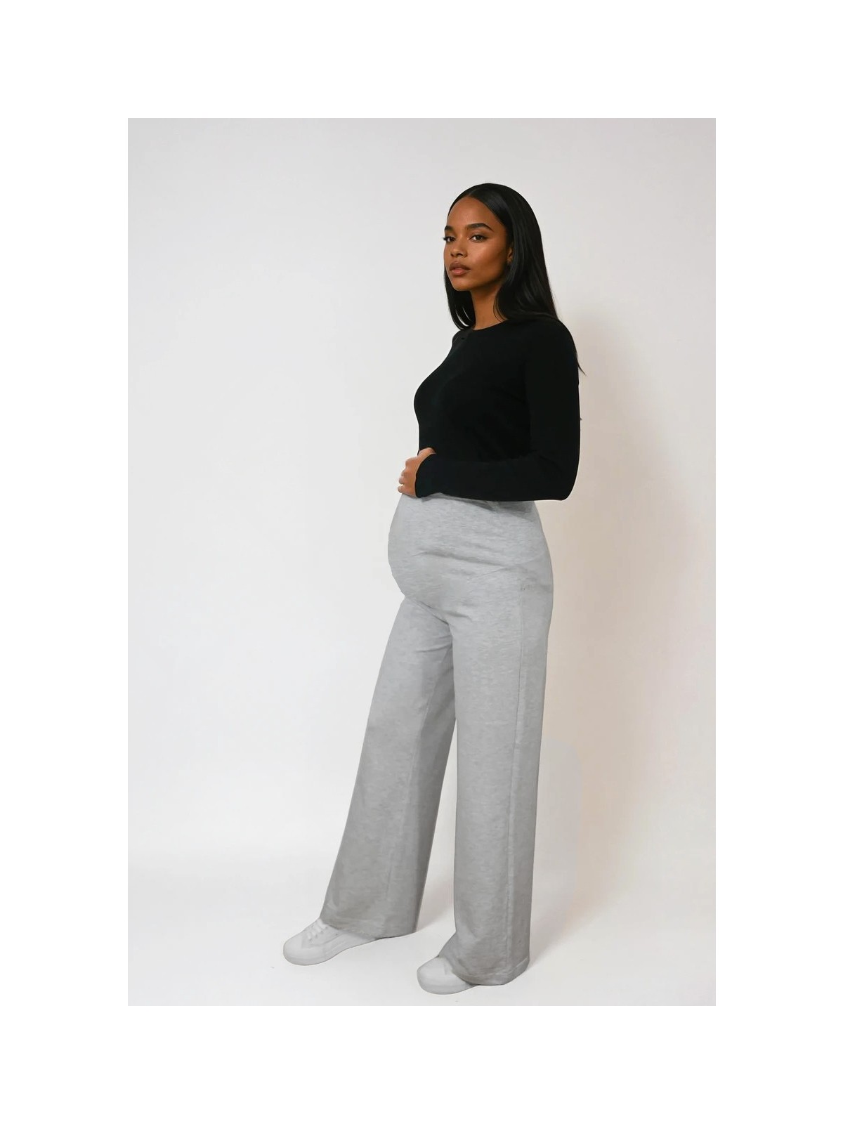 BirBal Butik Hamile Giyim Bel Ayarlanabilir Basenden Bol Paça Iki Iplik Lycra Penye Pantolon - Görsel 4