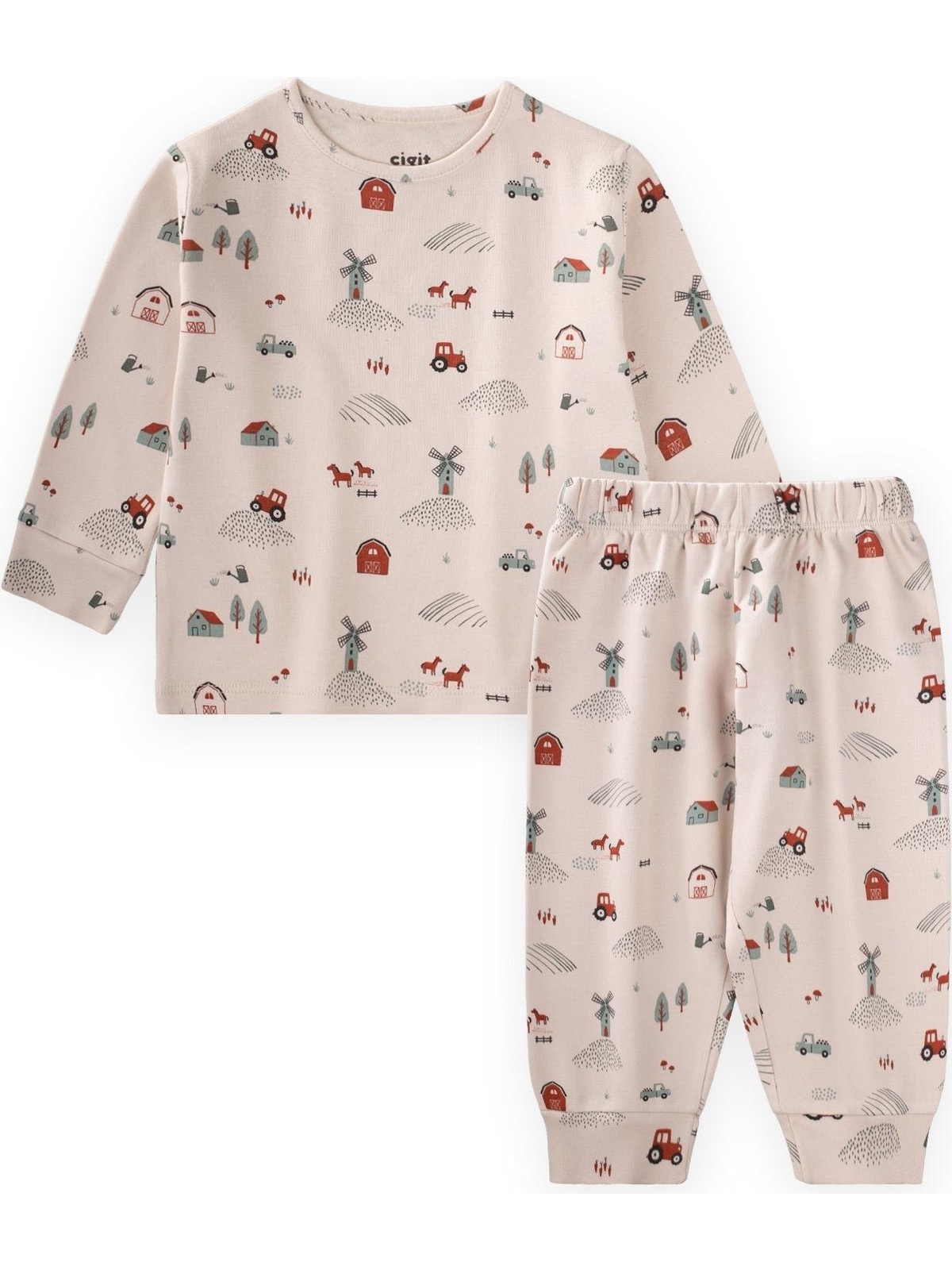 Cigit Desenli Mevsimlik Pijama Takım 1-7 Yaş Çiftlik Desen