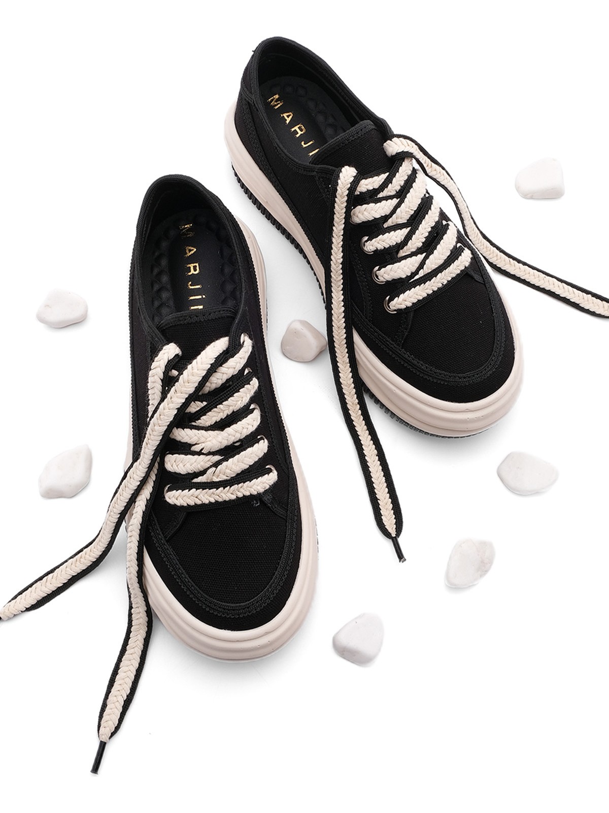 Marjin Kadın Sneaker Yüksek Taban Bağcıklı Bez Spor Ayakkabı Kotnel Kahve Süet - Görsel 3