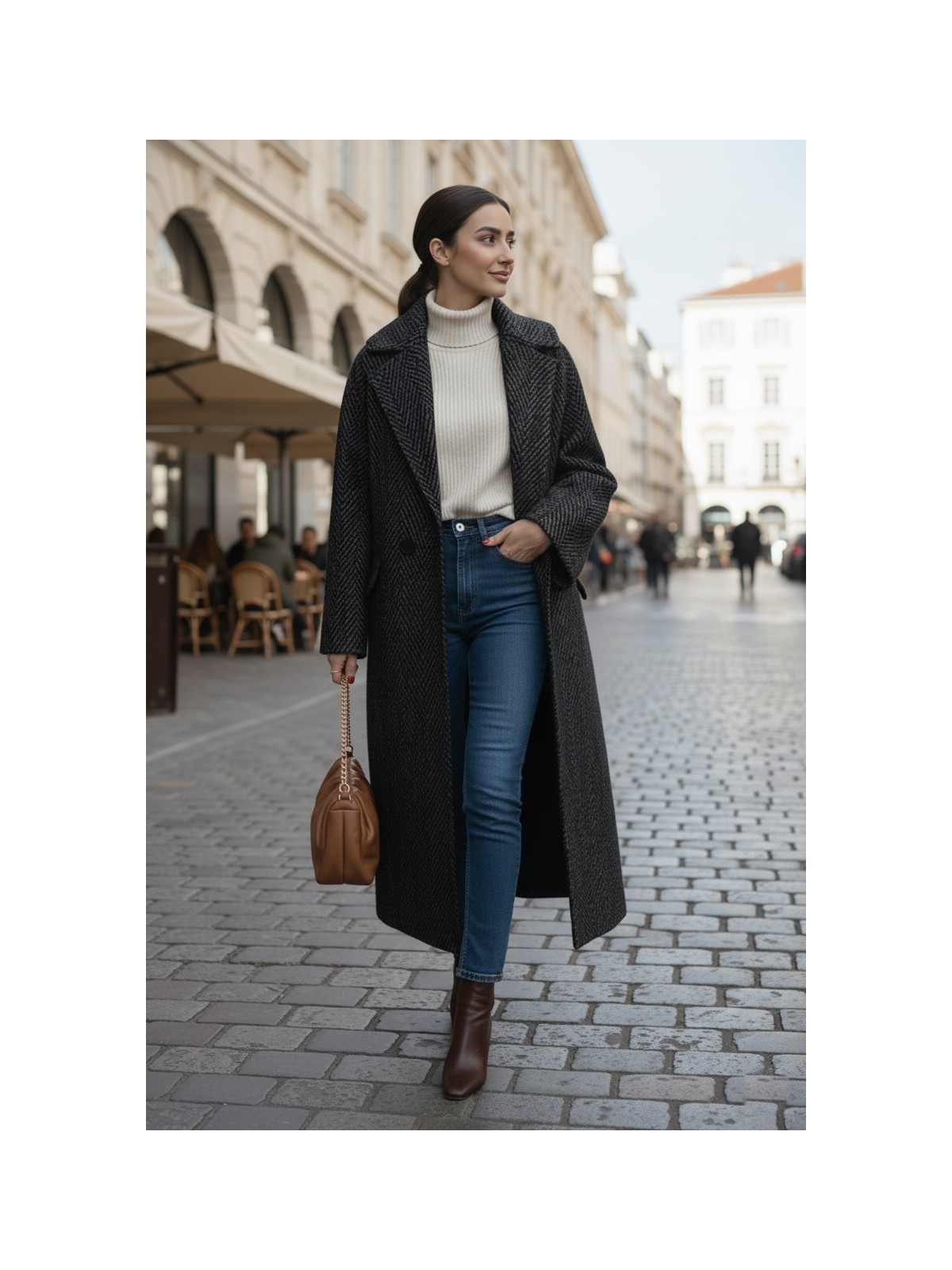 Barbora Balık Sırtı Detaylı Astarlı Uzun Kışlık Kadın Kaşmir Kaban