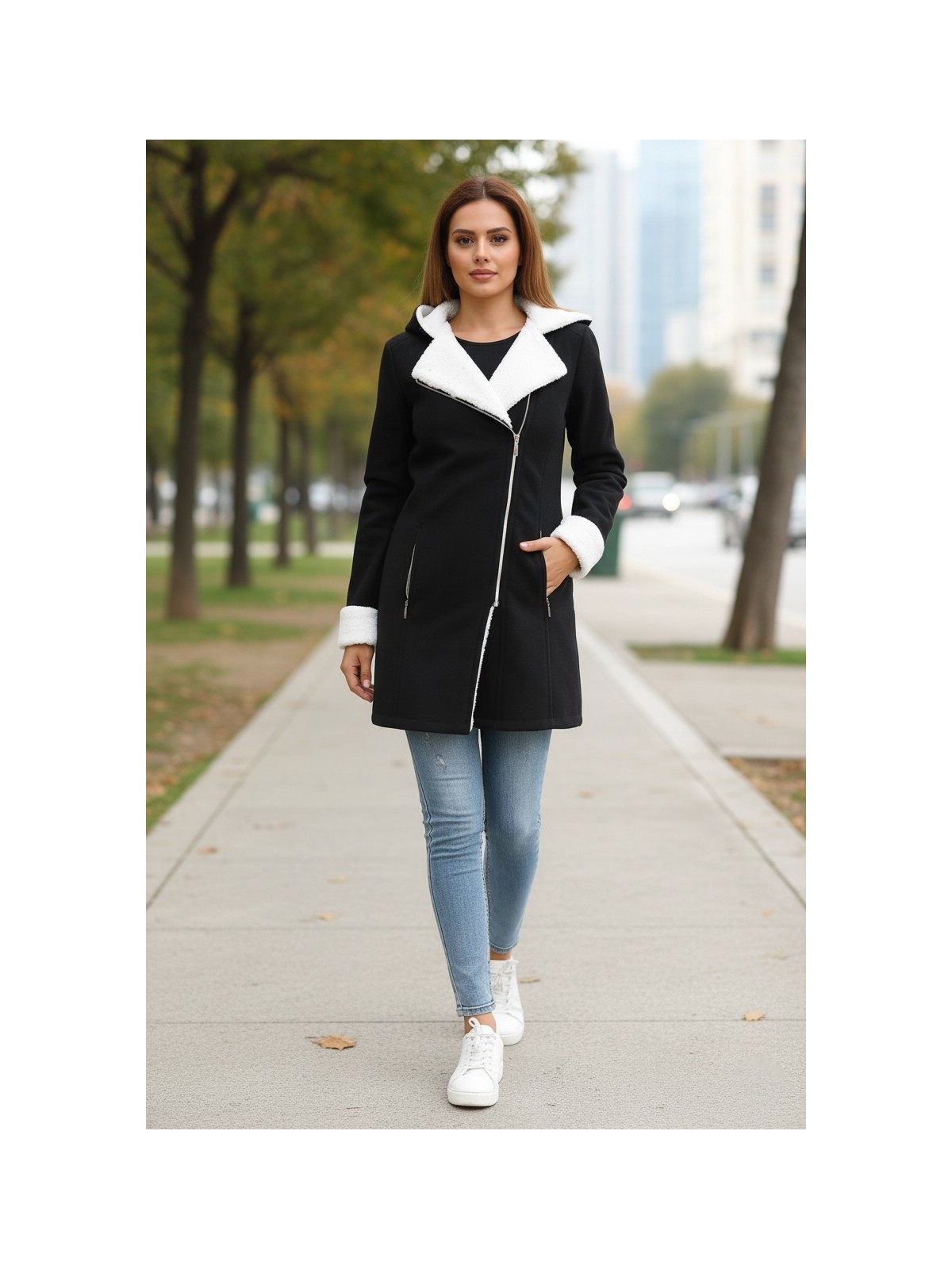 Barbora Günlük Kışlık Kaşe Kadın Siyah Kaban