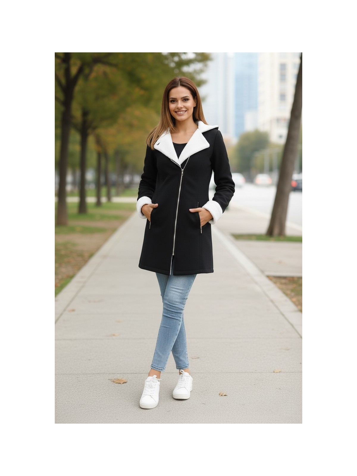 Barbora Günlük Kışlık Kaşe Kadın Siyah Kaban - Görsel 2
