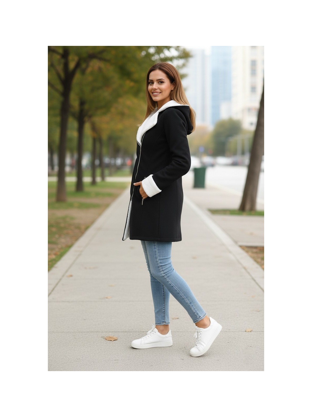 Barbora Günlük Kışlık Kaşe Kadın Siyah Kaban - Görsel 3