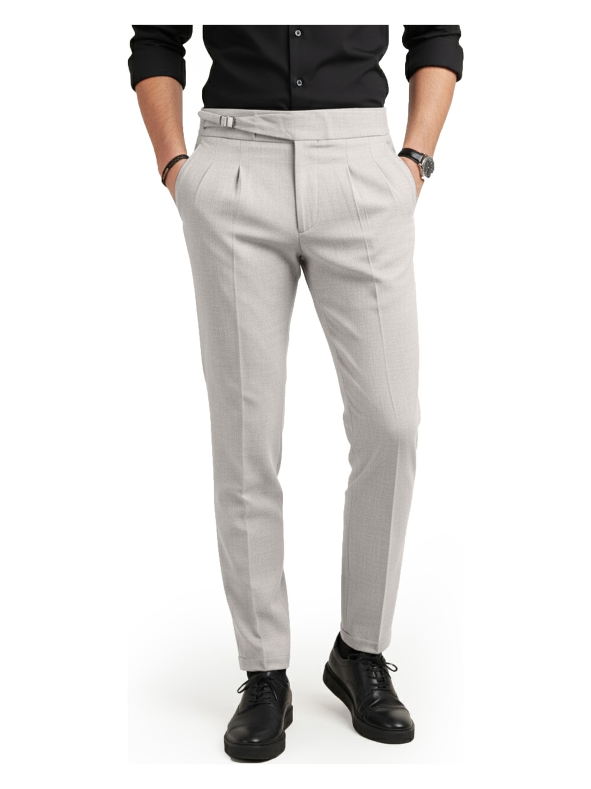 Deepsea Erkek Taş Likralı Italyan Kesim Pileli Kemer Tokalı Şık Kumaş Pantolon 2601020