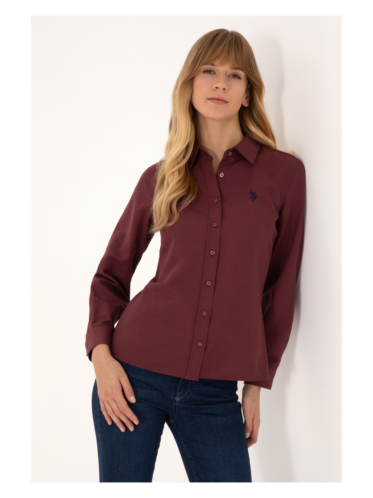 U.S. Polo Assn. Kadın Bordo Uzun Kollu Basic Gömlek 50316711-VR177