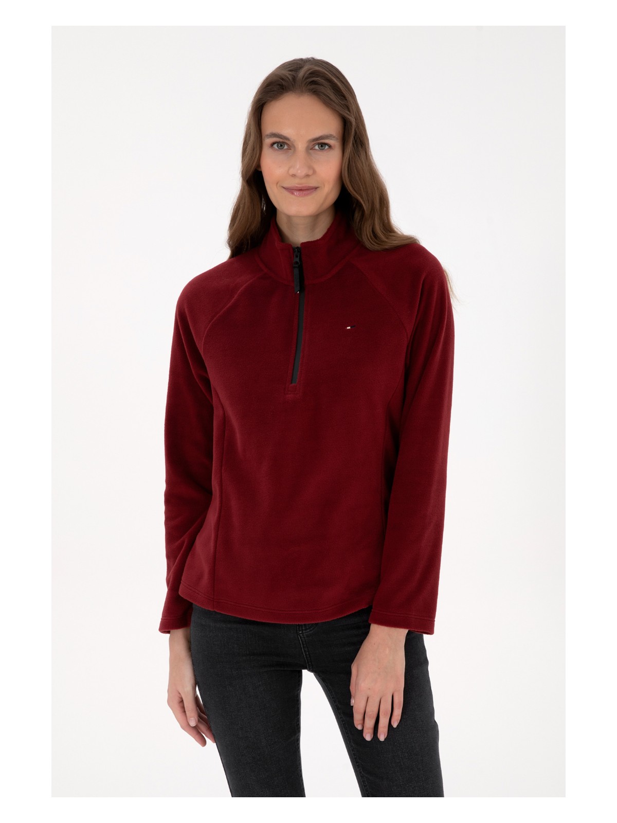 U.S. Polo Assn. Kadın Kiremit Fermuarlı Dik Yaka Polar Sweatshirt 50316714-VR026 - Görsel 5