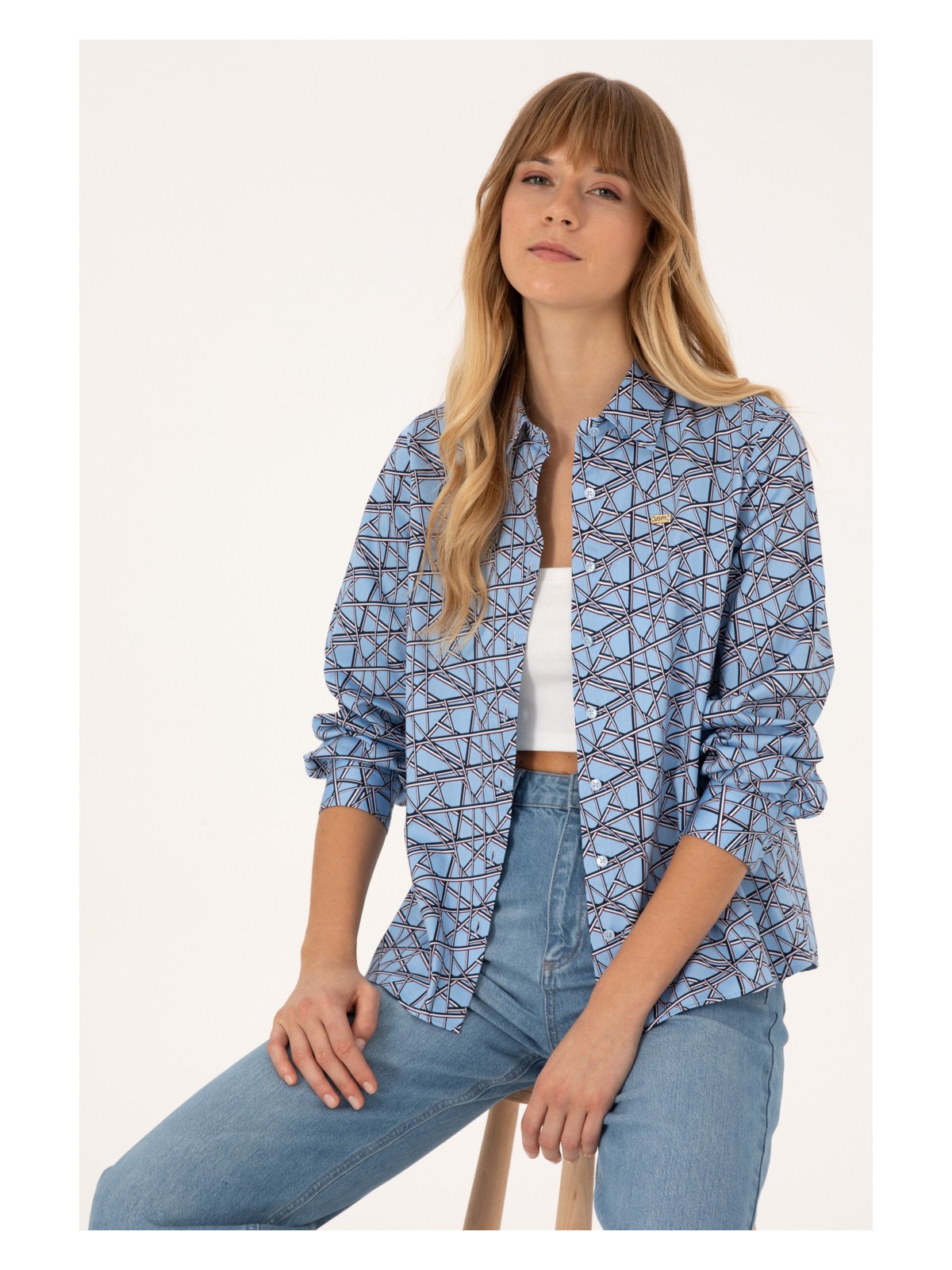 U.S. Polo Assn. U.s. Polo Assn. Kadın Açık Mavi Gömlek Desenli 50316376-VR003