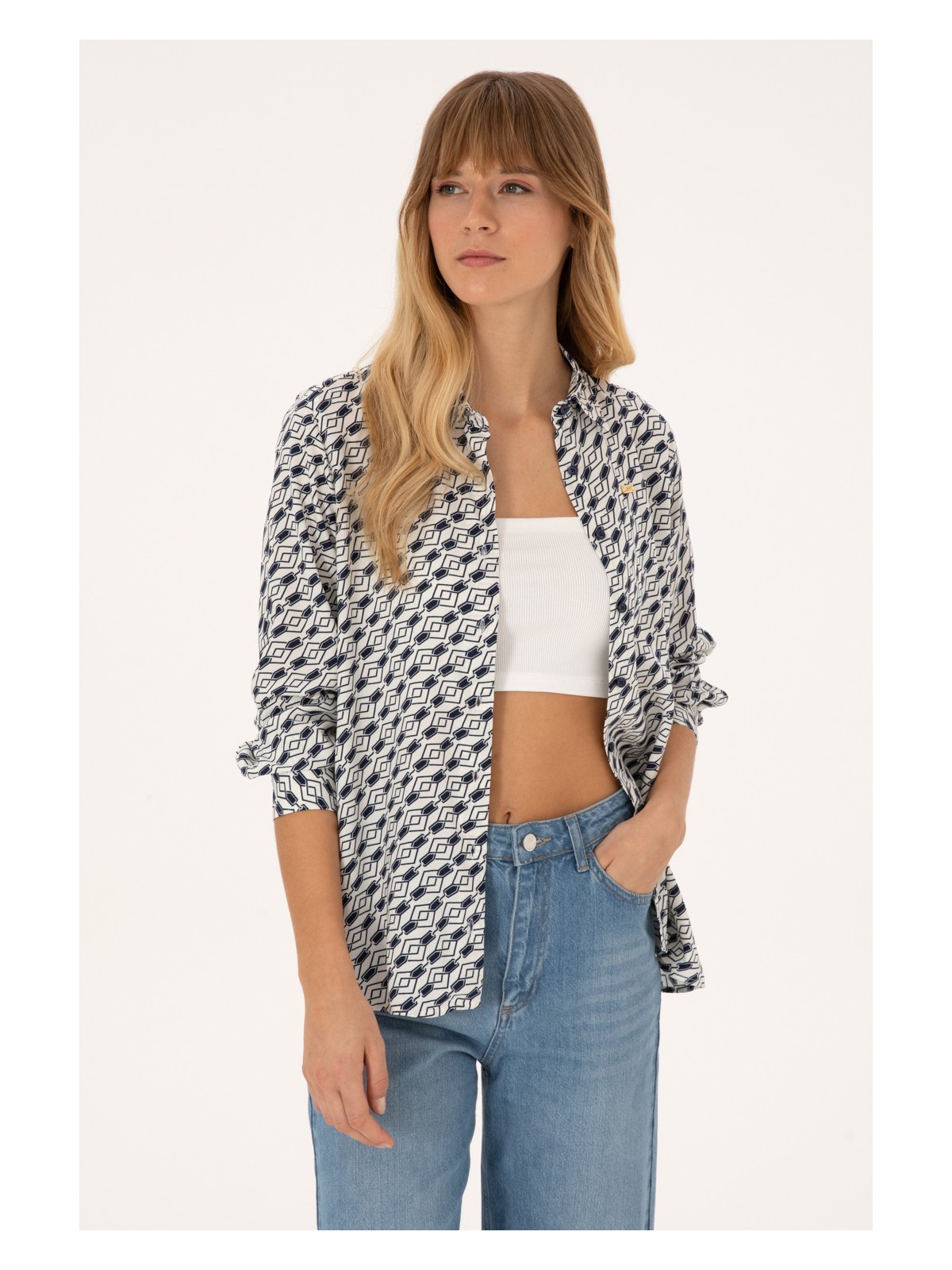 U.S. Polo Assn. U.s. Polo Assn. Kadın Açık Mavi Gömlek Desenli 50316370-VR003 - Görsel 5