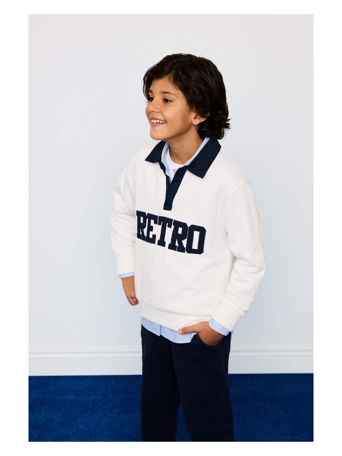 DeFacto Oversize Geniş Kalıp Polo Yaka Baskılı Selanik Kumaş Sweatshirt Erkek Çocuk G4386A825WN