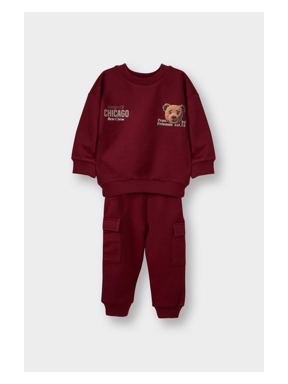 DeFacto 2'li Takım Ayı Baskılı Sweatshirt Eşofman Altı Erkek Bebek G5203A525WN