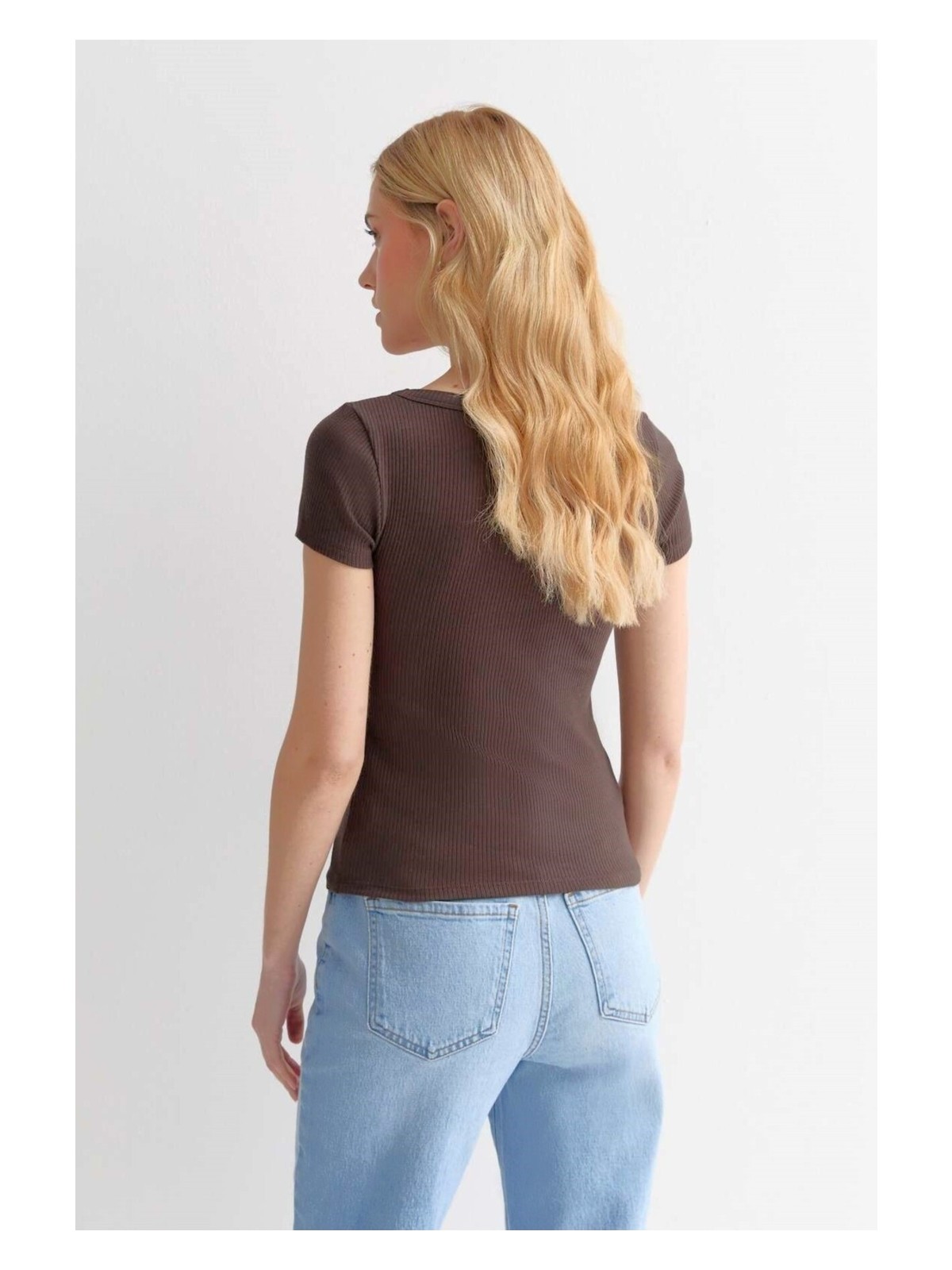 Rooted Kadın Havuz Yaka T-Shirt & Bluz , Likralı Fitilli Kaşkorse Kumaş - Görsel 4