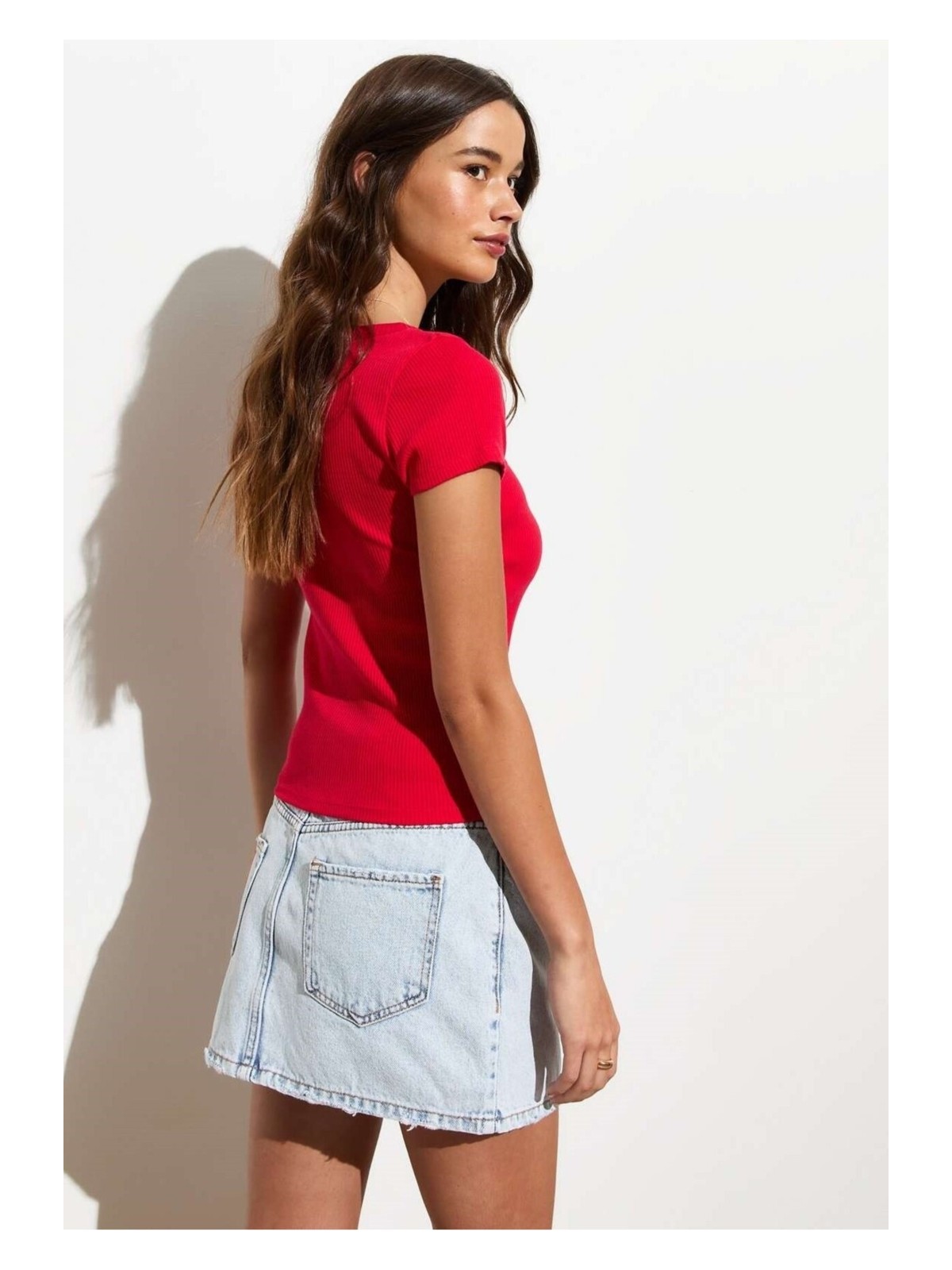 Rooted Kadın Havuz Yaka T-Shirt & Bluz , Likralı Fitilli Kaşkorse Kumaş - Görsel 4