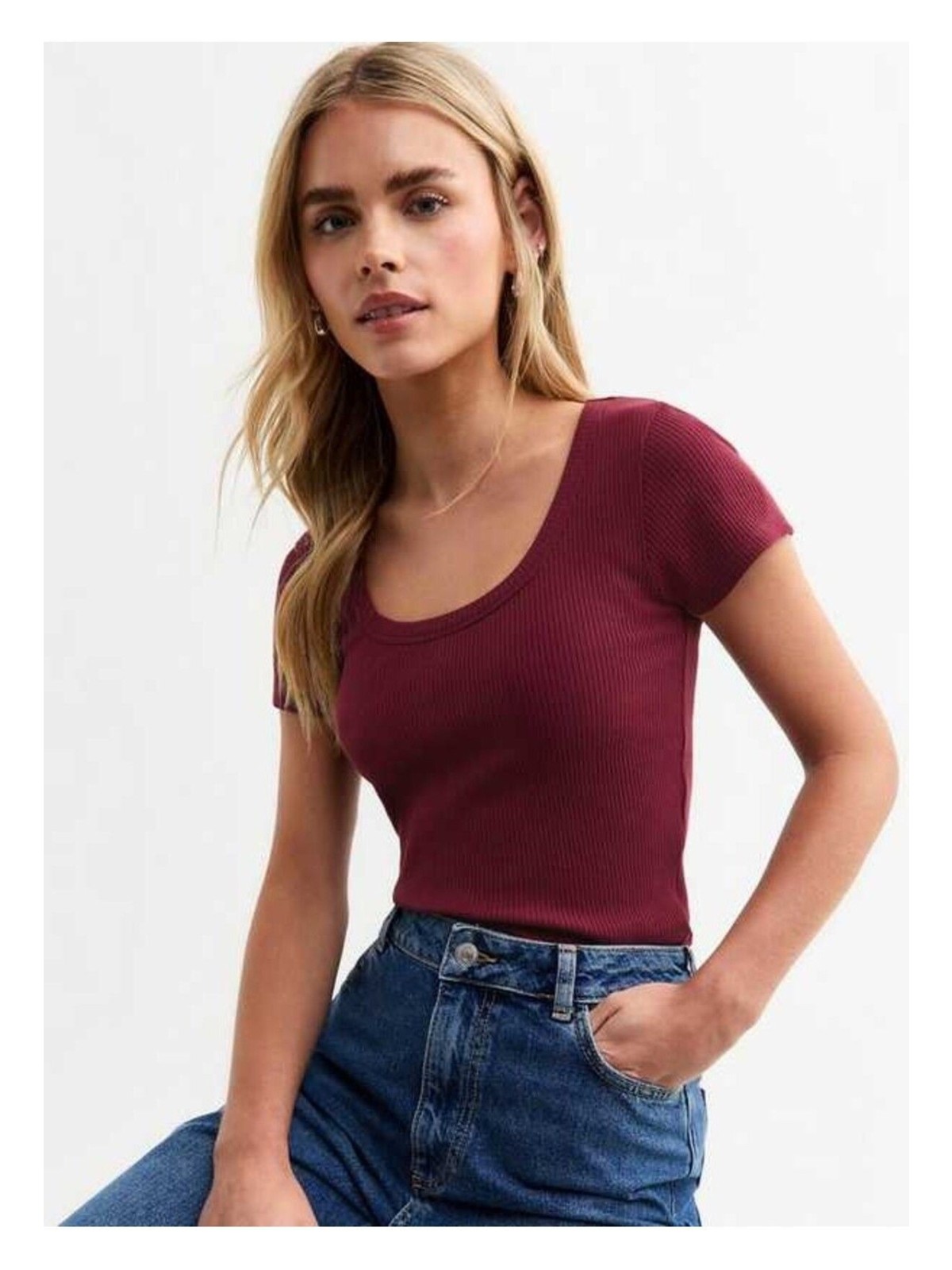 Rooted Kadın Havuz Yaka T-Shirt & Bluz , Likralı Fitilli Kaşkorse Kumaş