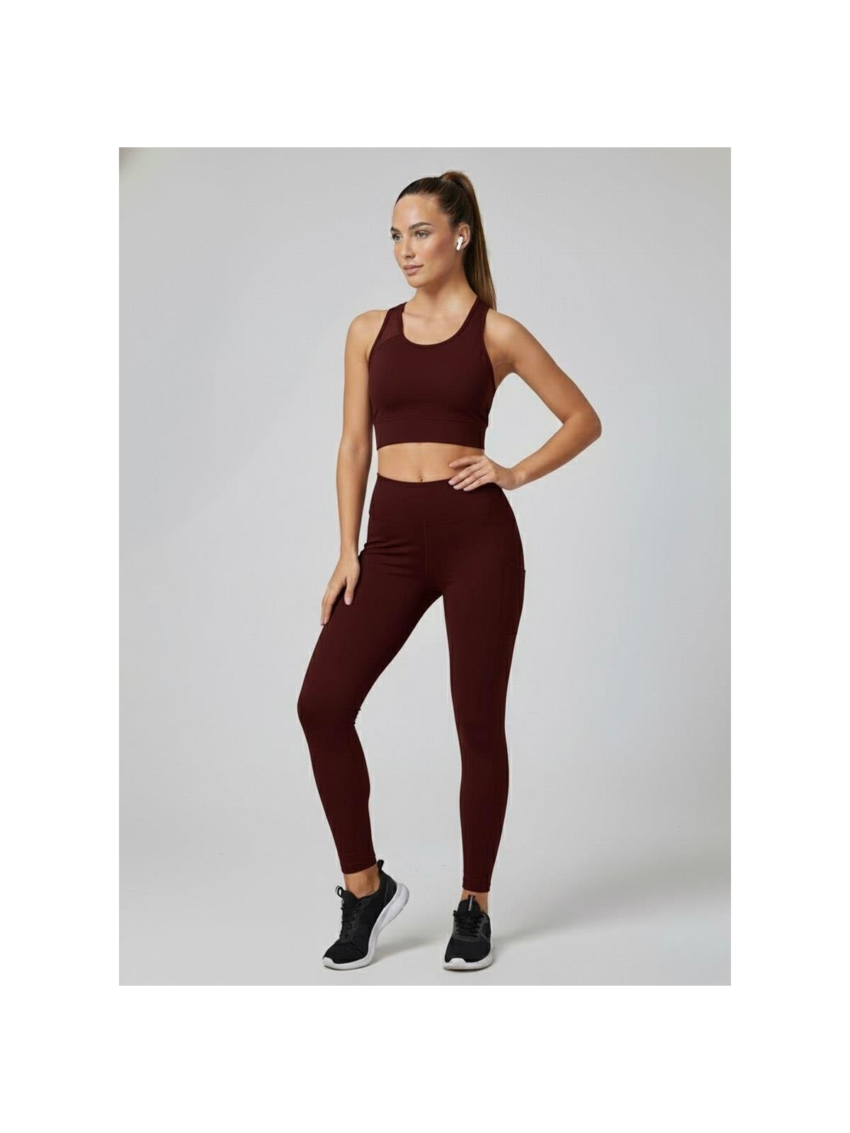 Sortie Collection Kadın Fileli Cep Detay Karyoka Dikişli Kahverengi Dalgıç Tayt - Görsel 4