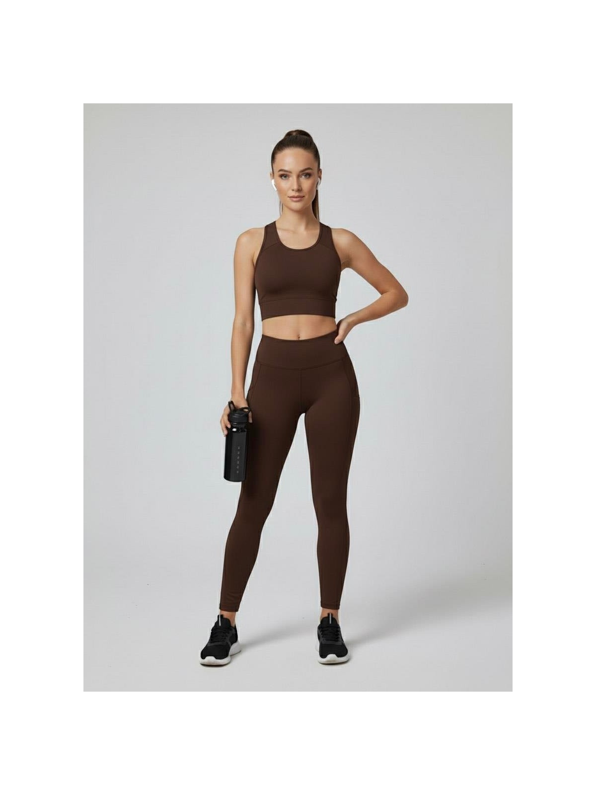 Sortie Collection Kadın Fileli Cep Detay Karyoka Dikişli Kahverengi Dalgıç Tayt