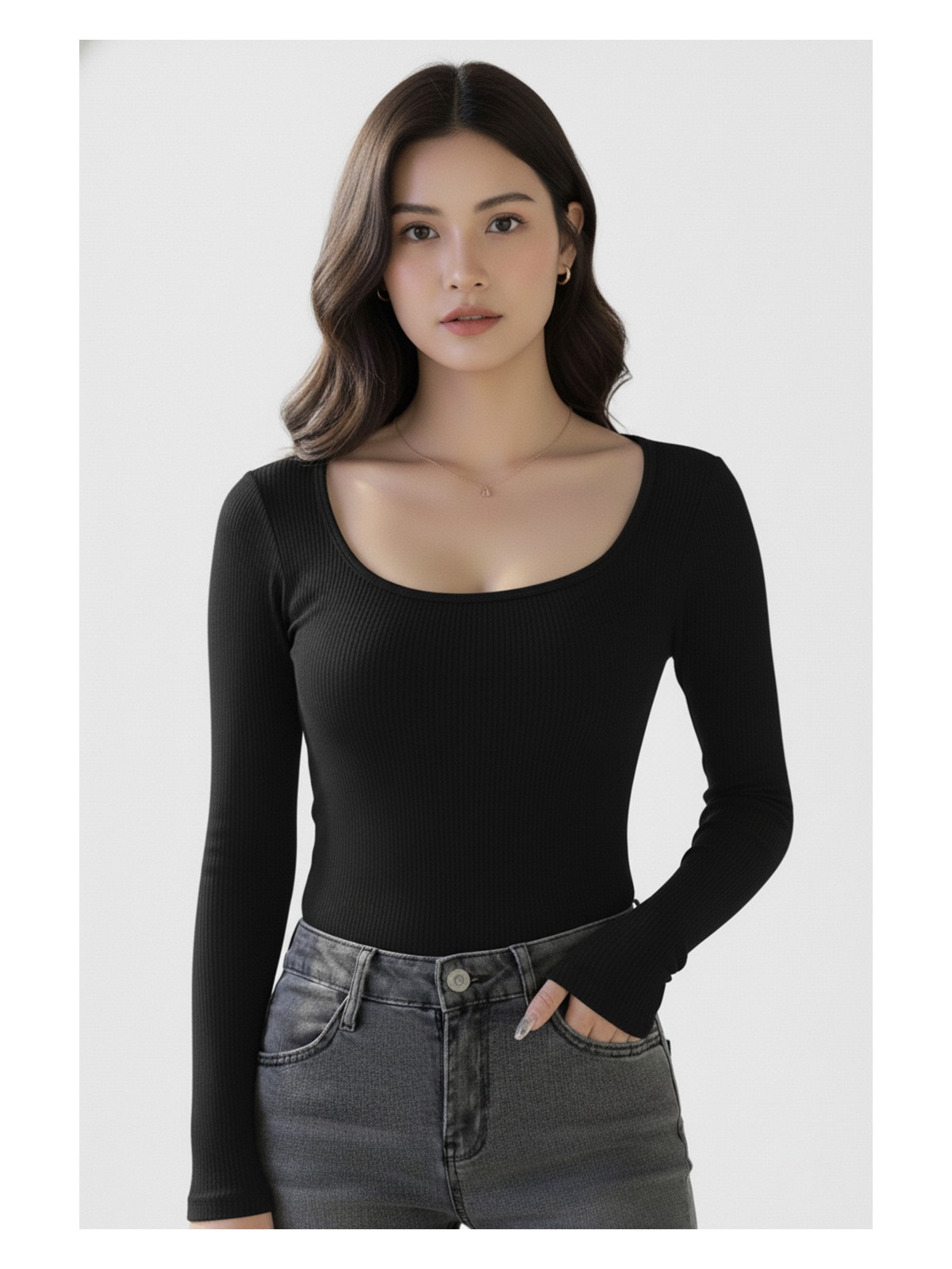 Swalora U Yaka Uzun Kollu Fitilli Crop Bluz