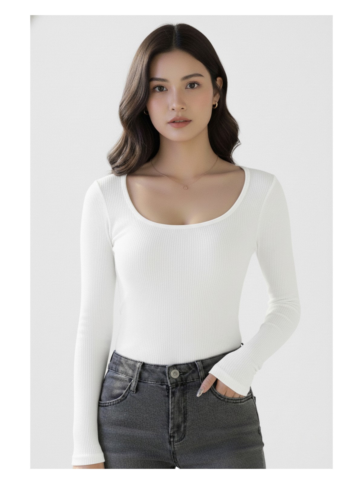 Swalora U Yaka Uzun Kollu Fitilli Crop Bluz