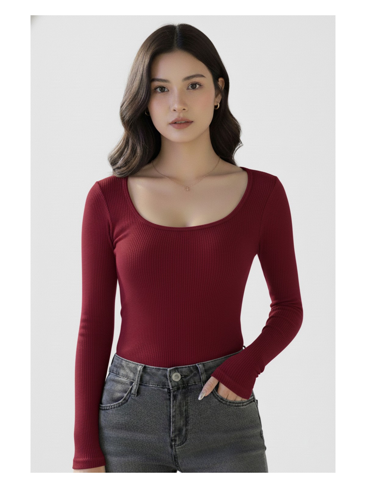 Swalora U Yaka Uzun Kollu Fitilli Crop Bluz - Görsel 4