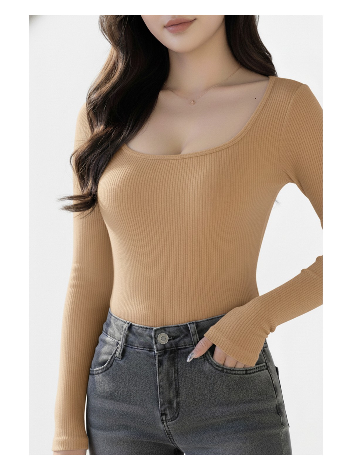 Swalora U Yaka Uzun Kollu Fitilli Crop Bluz - Görsel 5