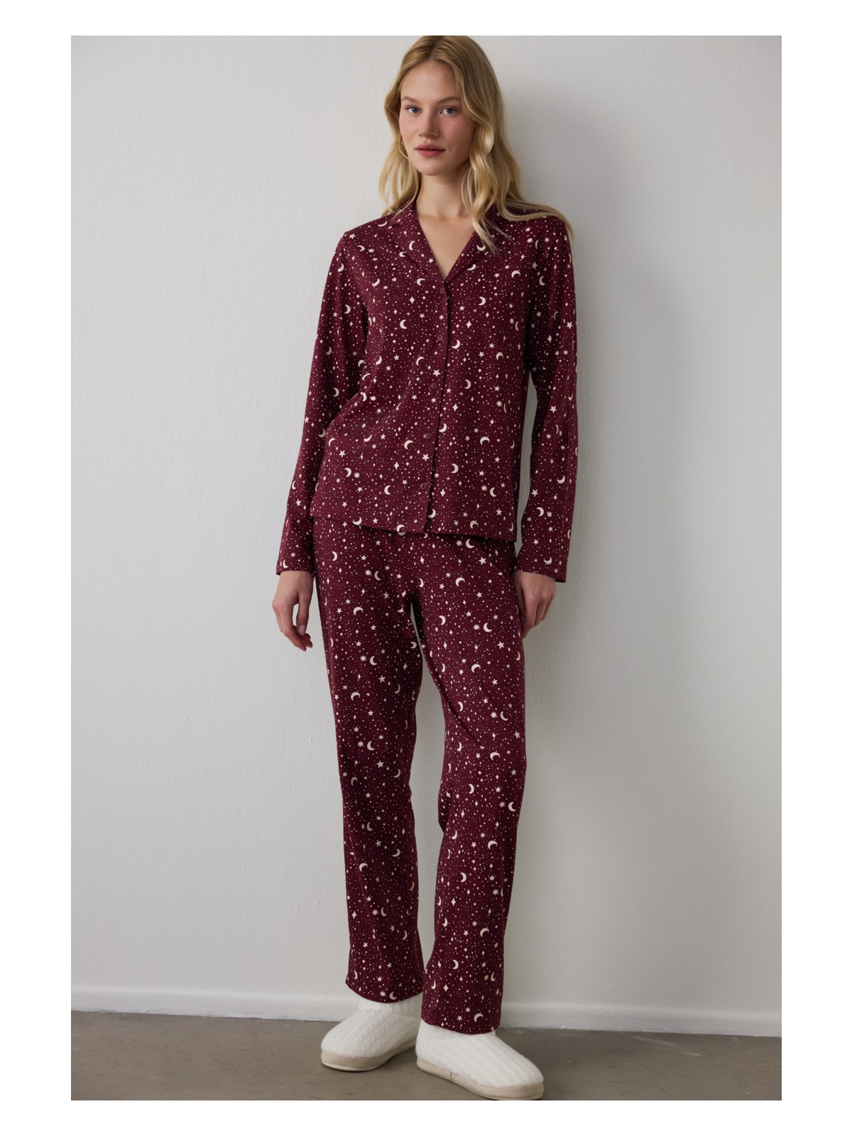 Penti Bordo Starry Night Gömlek Pantolon Pijama Takımı