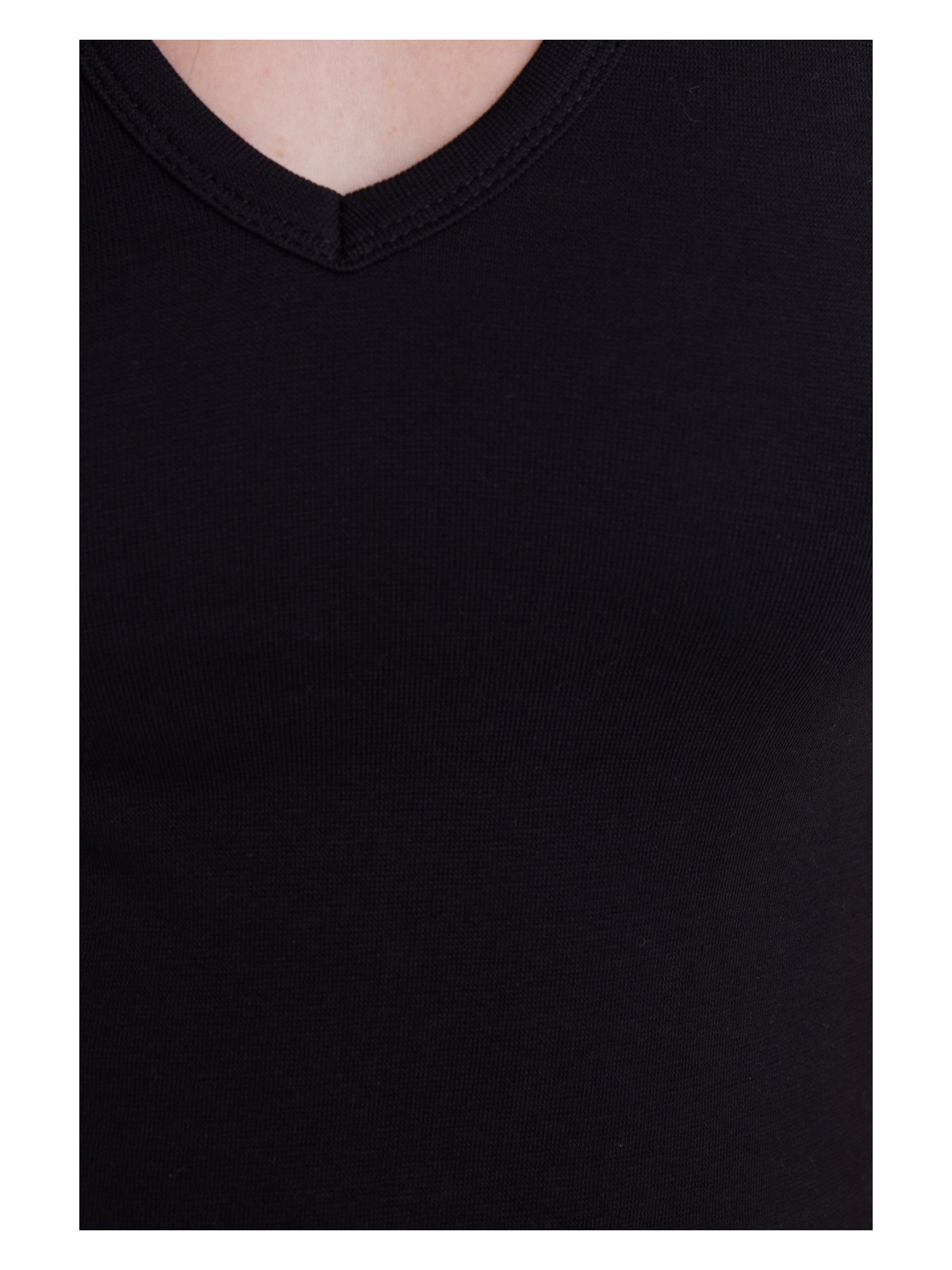 Tudors Kadın Slim Fit Dar Kesim V Yaka Sıfır Kol Pamuklu Ribanalı Siyah Bluz - Görsel 3
