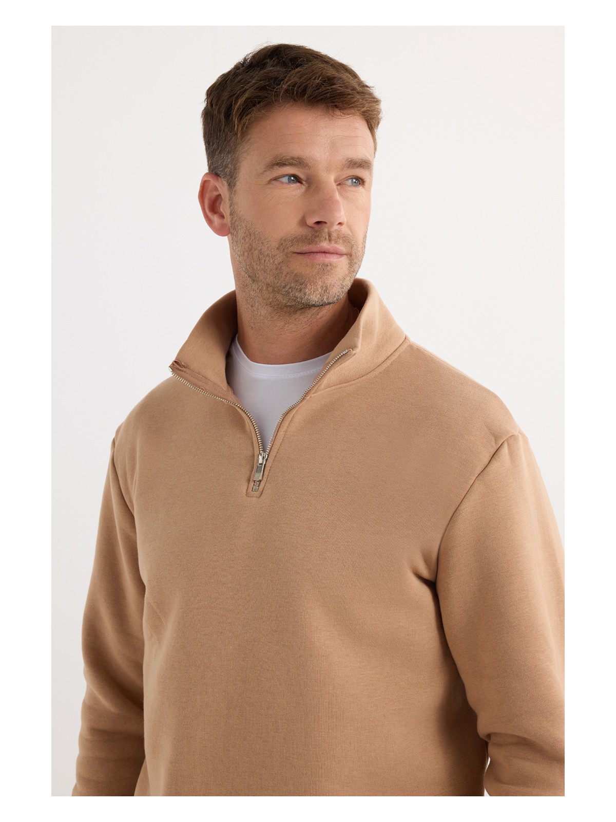 Tudors Unisex Relax Fit Rahat Kesim Pamuklu İçi Polarlı Yarım Fermuarlı Siyah Dik Yaka Sweatshirt - Görsel 8