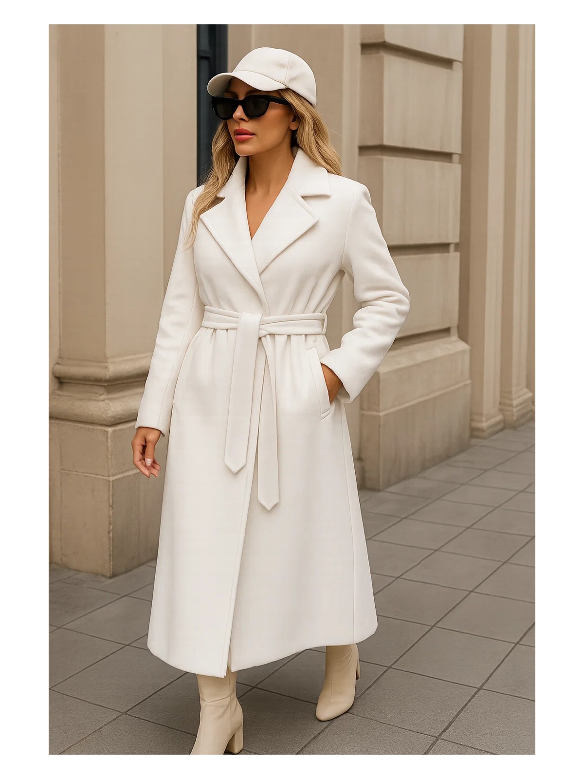 Comstar Kadın Kışlık Trend Kuşaklı Uzun Füme Kaşe Kaban - Görsel 4