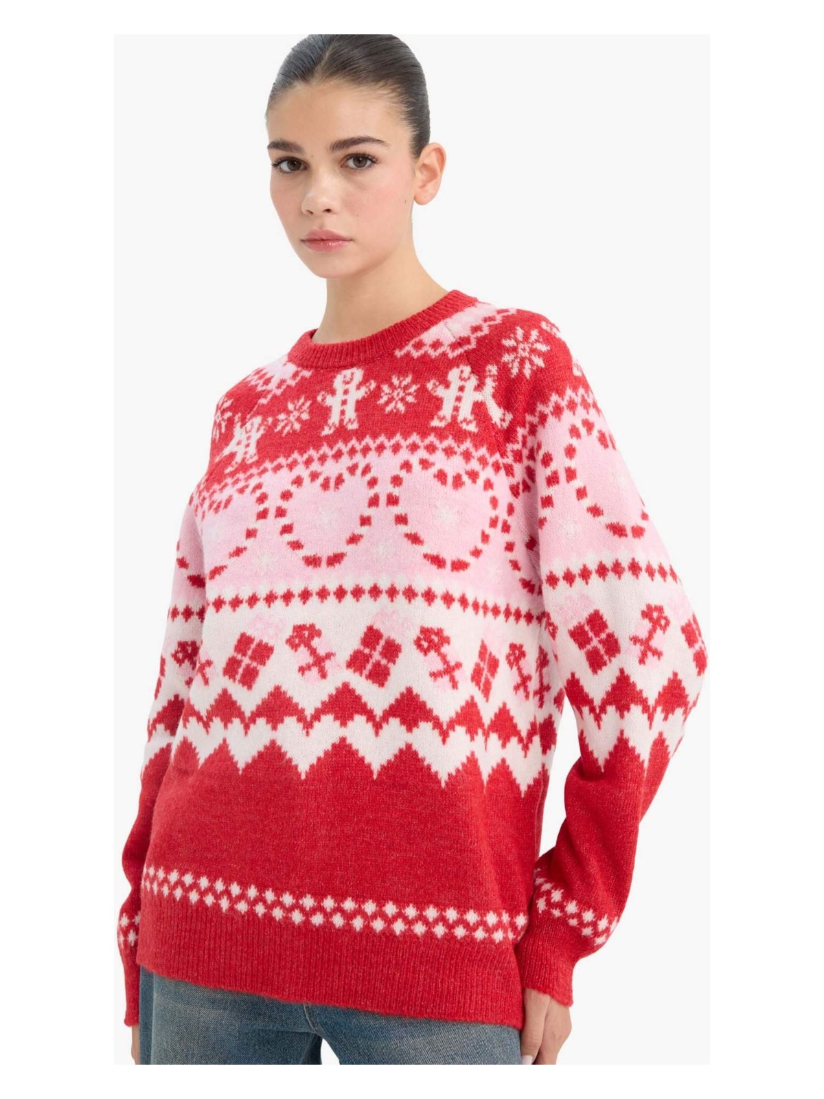 DeFacto Yılbaşı Temalı Regular Fit Bisiklet Yaka Triko Kazak F6478AX25CW