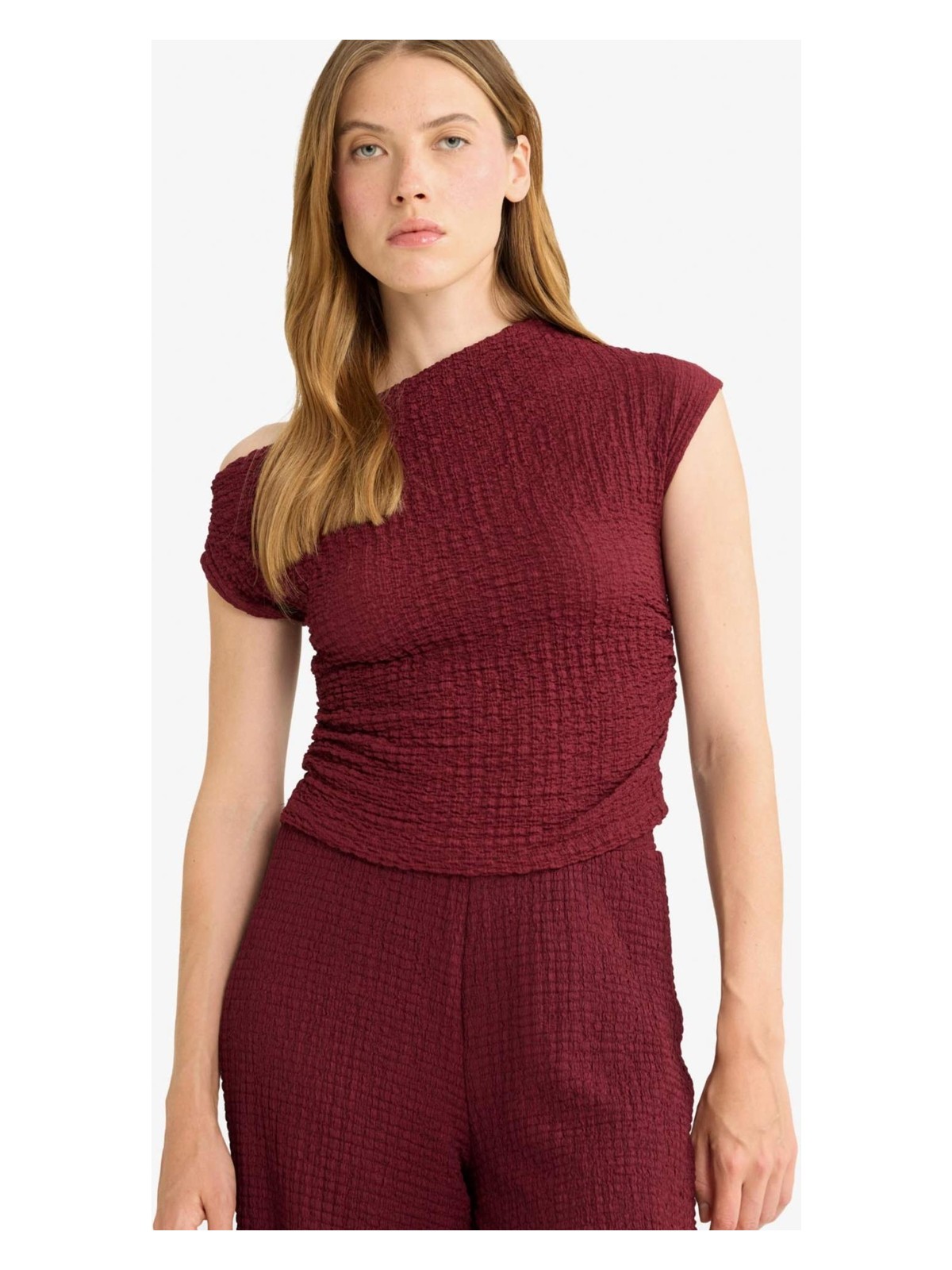 DeFacto Slim Fit Dar Kesim Tek Omuzlu Bürümcük Bluz G2703AX25AU - Görsel 8
