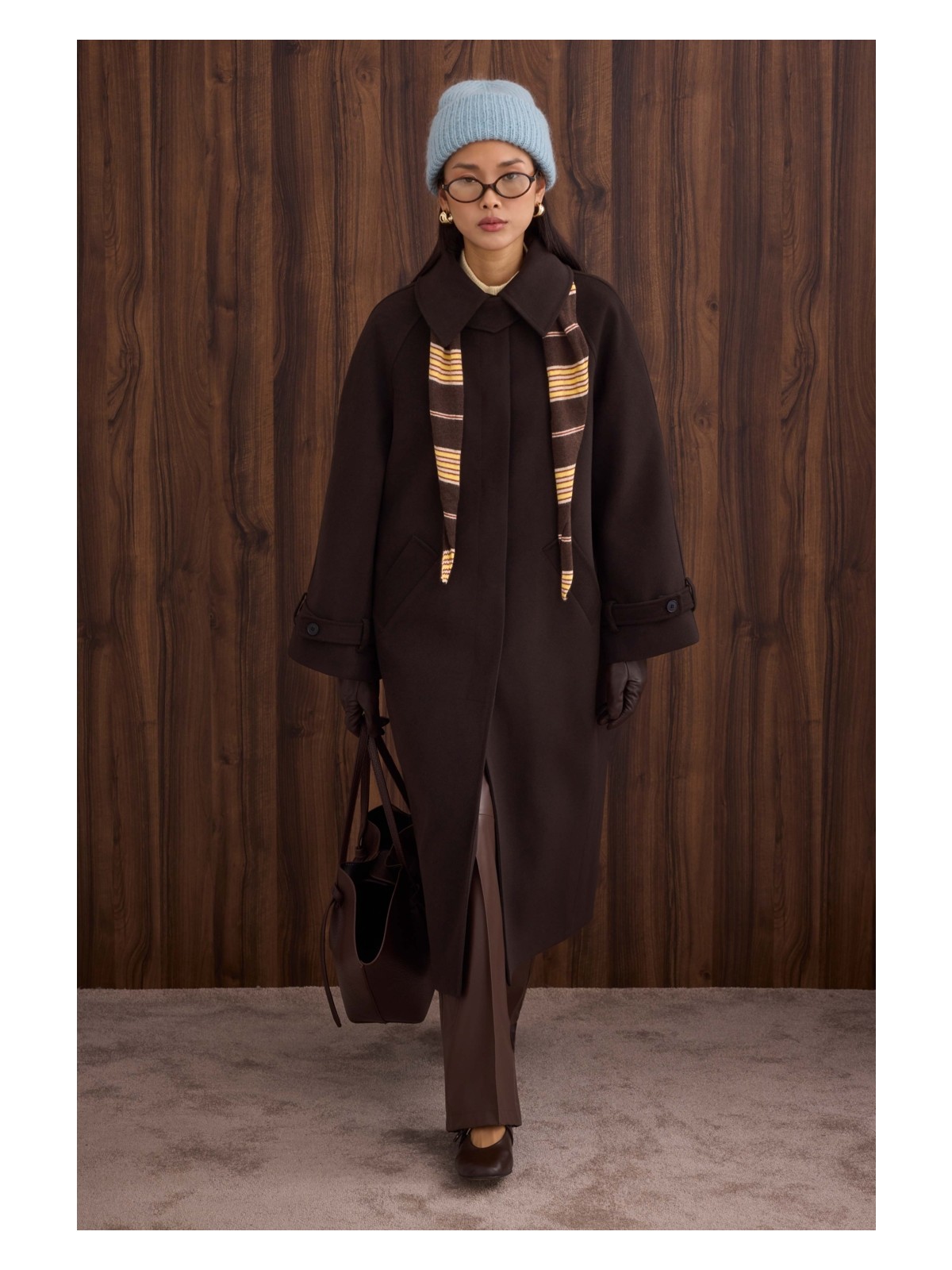 HE-QA Yaka Detaylı Kaban Koyu Kahve