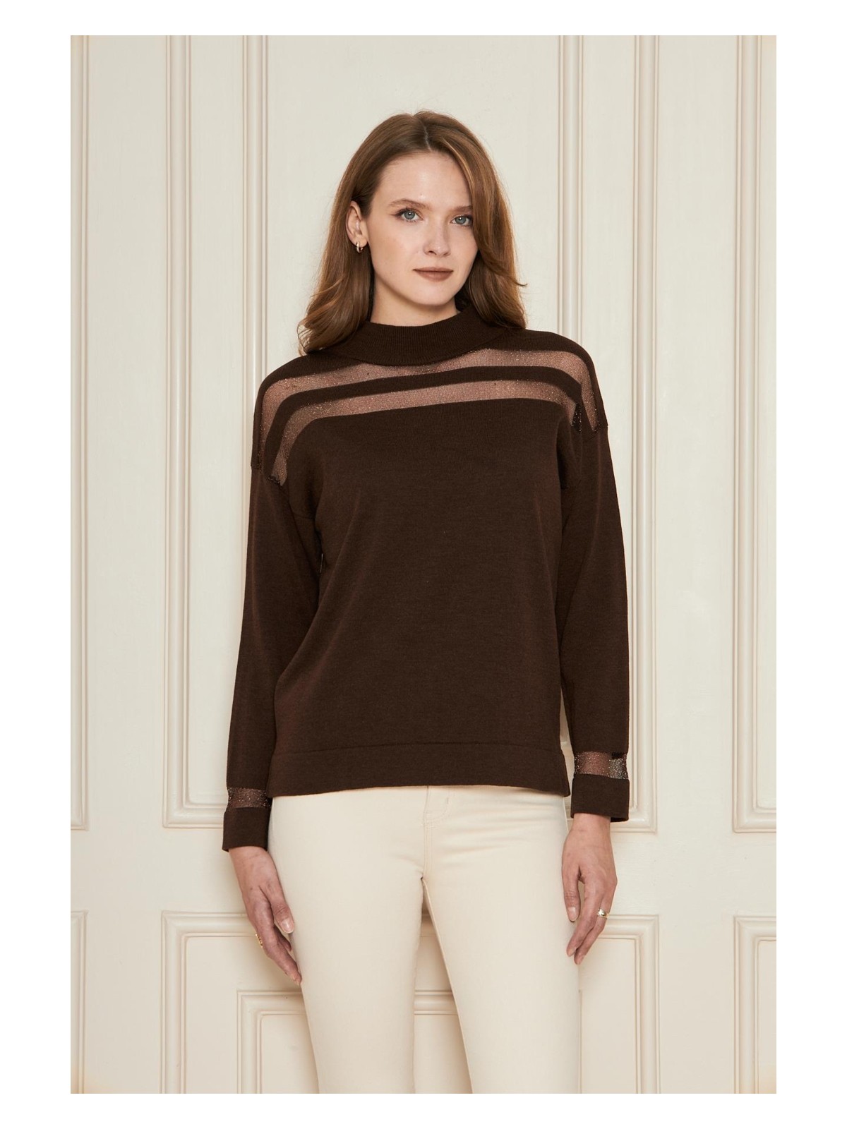 Irmak Kerekli Transparan Çizgili Triko Kazak Triko Bluz 1107