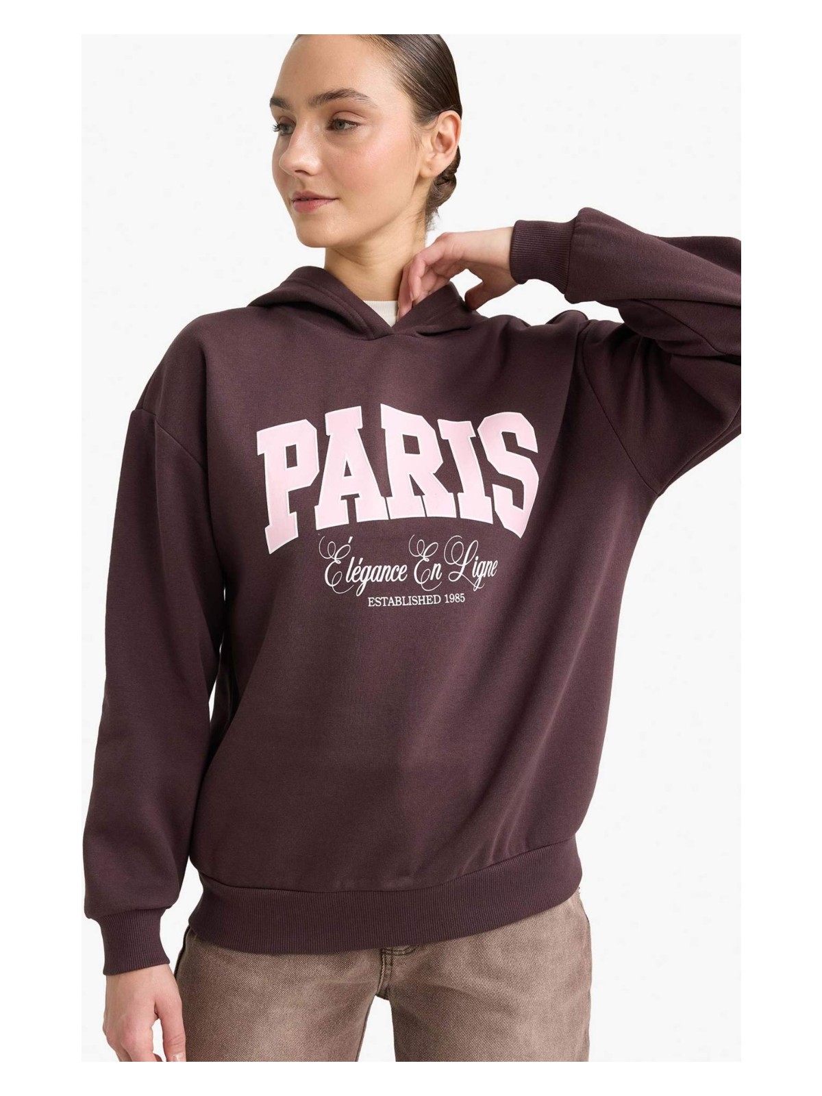 DeFacto Relax Fit Kapüşonlu Baskılı Kalın Sweatshirt G7016AX25WN