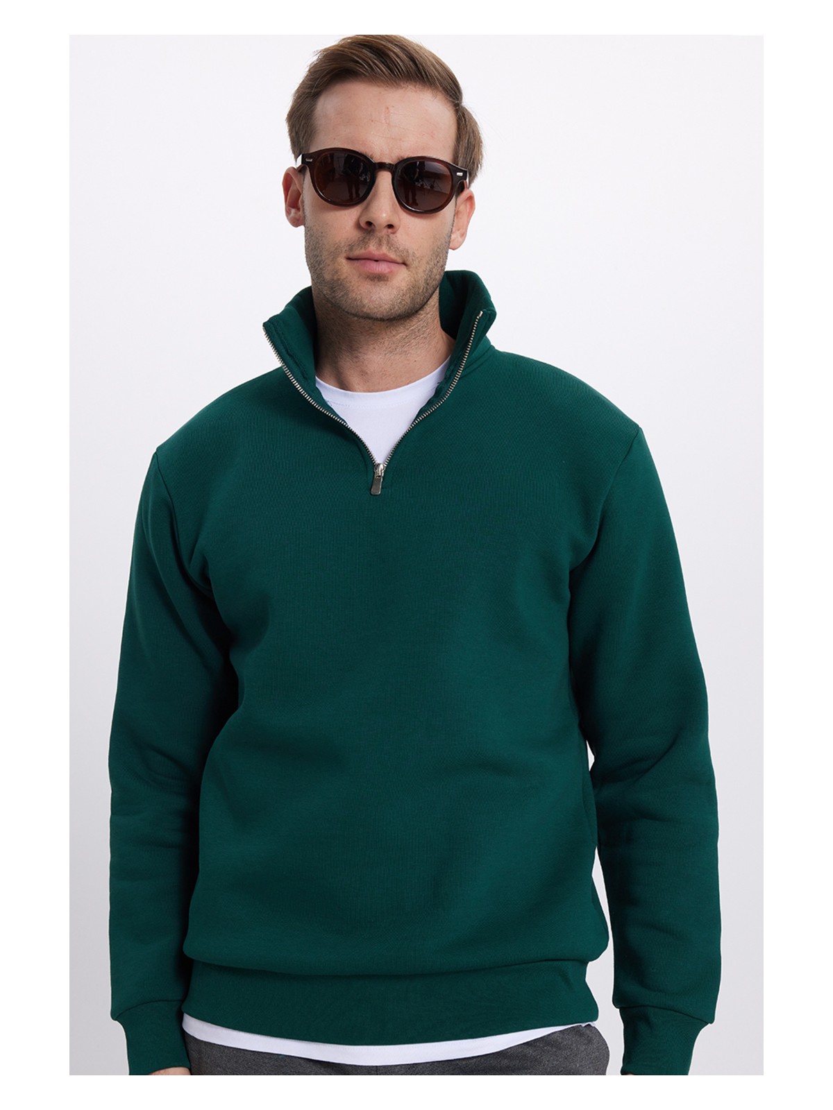 Tudors Unisex Relax Fit Rahat Kesim Pamuklu İçi Polarlı Yarım Fermuarlı Siyah Dik Yaka Sweatshirt - Görsel 7