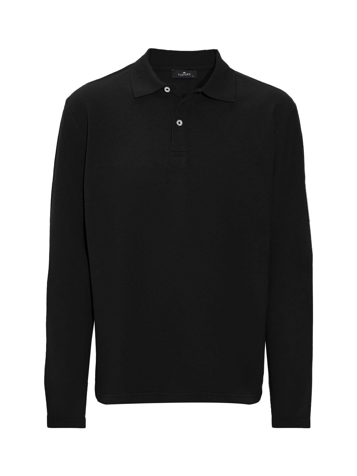 Tudors Erkek Standart Fit Rahat Kesim Pamuklu Yumuşak Dokulu Düz Pike Uzun Kollu Siyah Polo Yaka Tişört