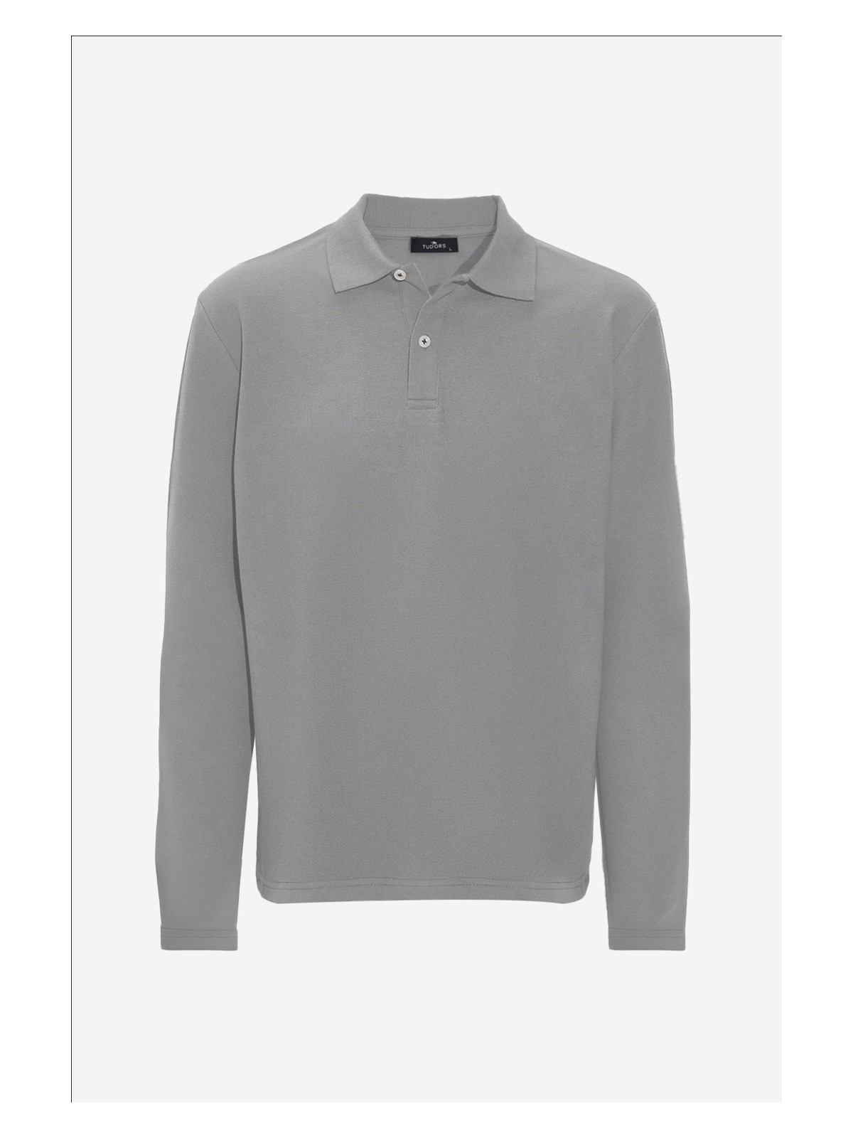 Tudors Erkek Standart Fit Rahat Kesim Pamuklu Yumuşak Dokulu Düz Pike Uzun Kollu Gri Polo Yaka Tişört