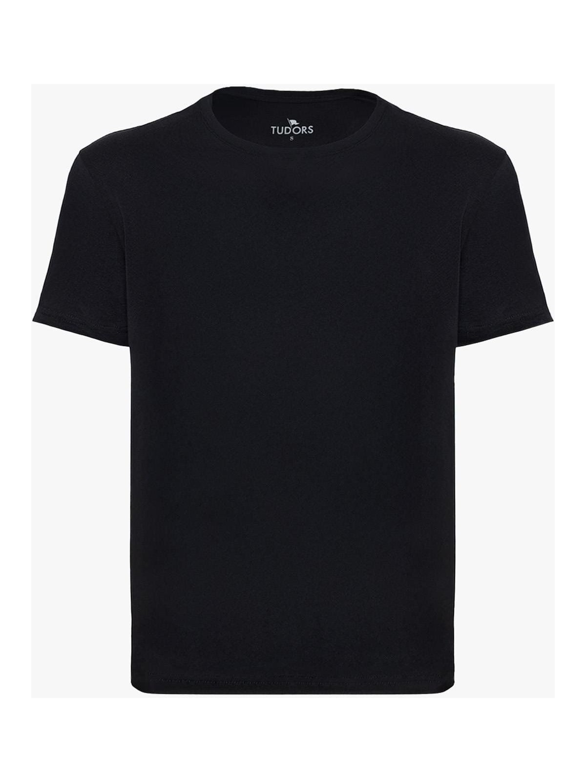 Tudors Unisex Slim Fit Dar Kesim %100 Pamuk Yumuşak Dokulu Siyah Bisiklet Yaka Tişört